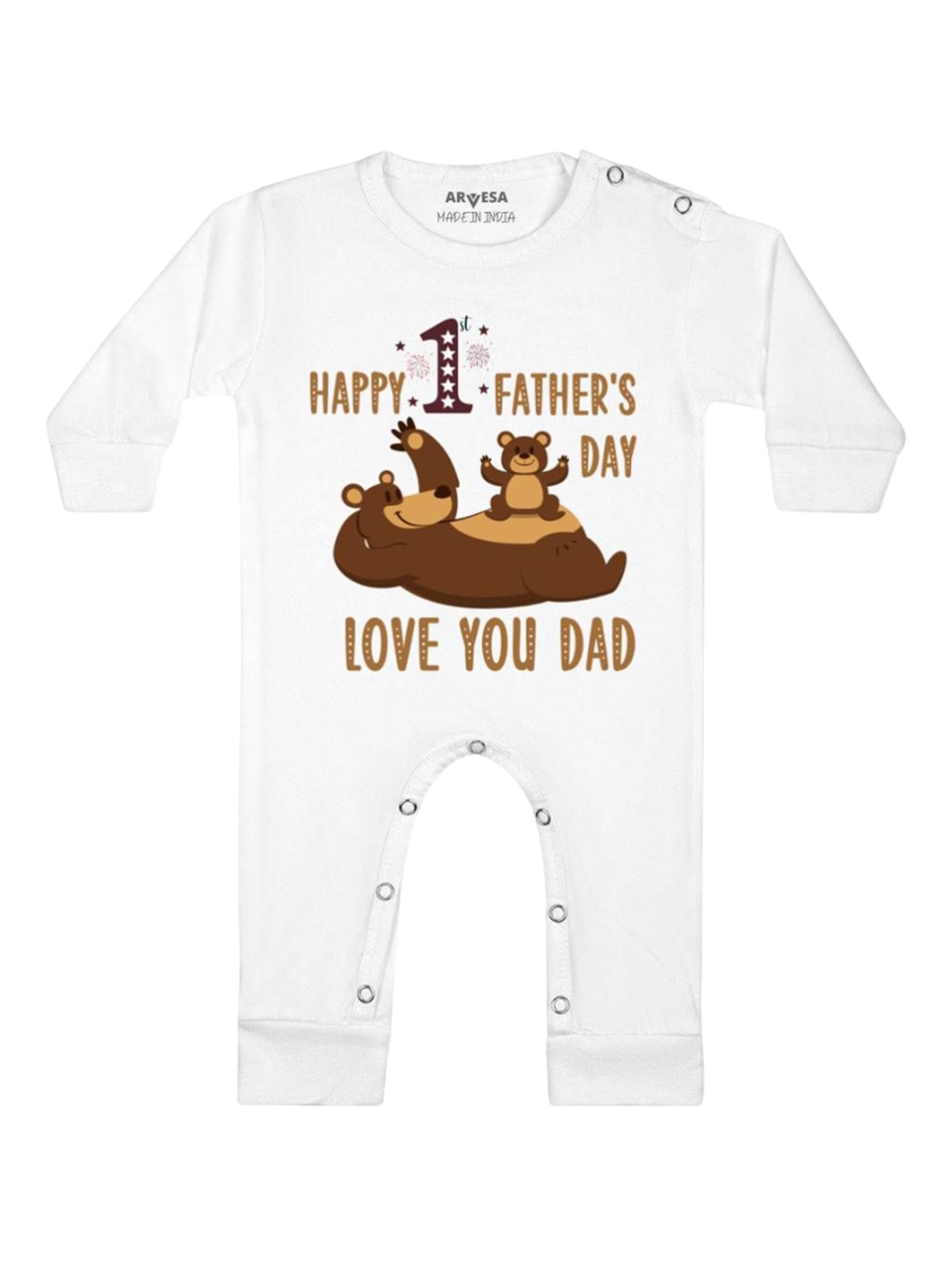 

Arvesa Happy Father Days Printed Baby Romper, White