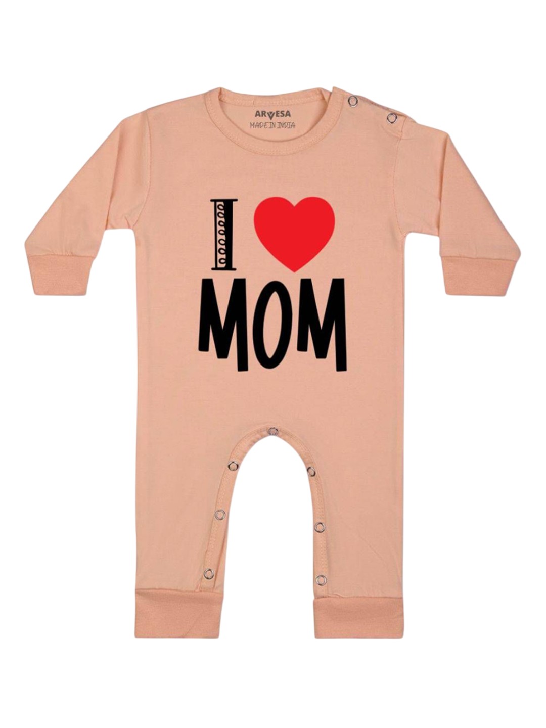 

Arvesa Kids I Love Mom Printed Baby Romper, Peach