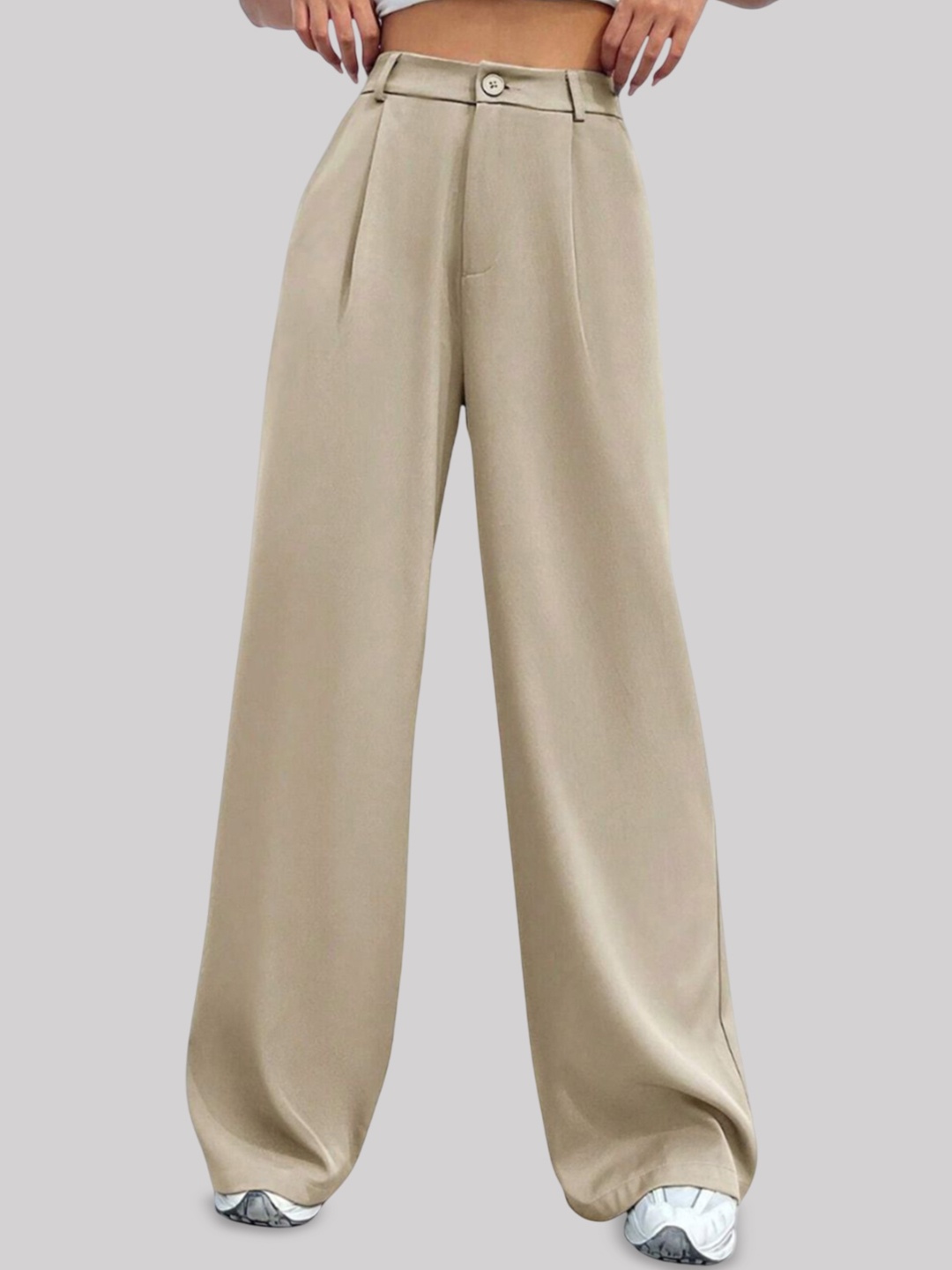 

FNOCKS Women Rustic Smart Skinny Fit High-Rise Pleated Trousers, Cream