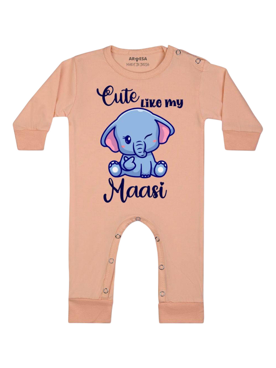 

Arvesa Kids Cute Like My Maasi Printed Baby Romper, Peach