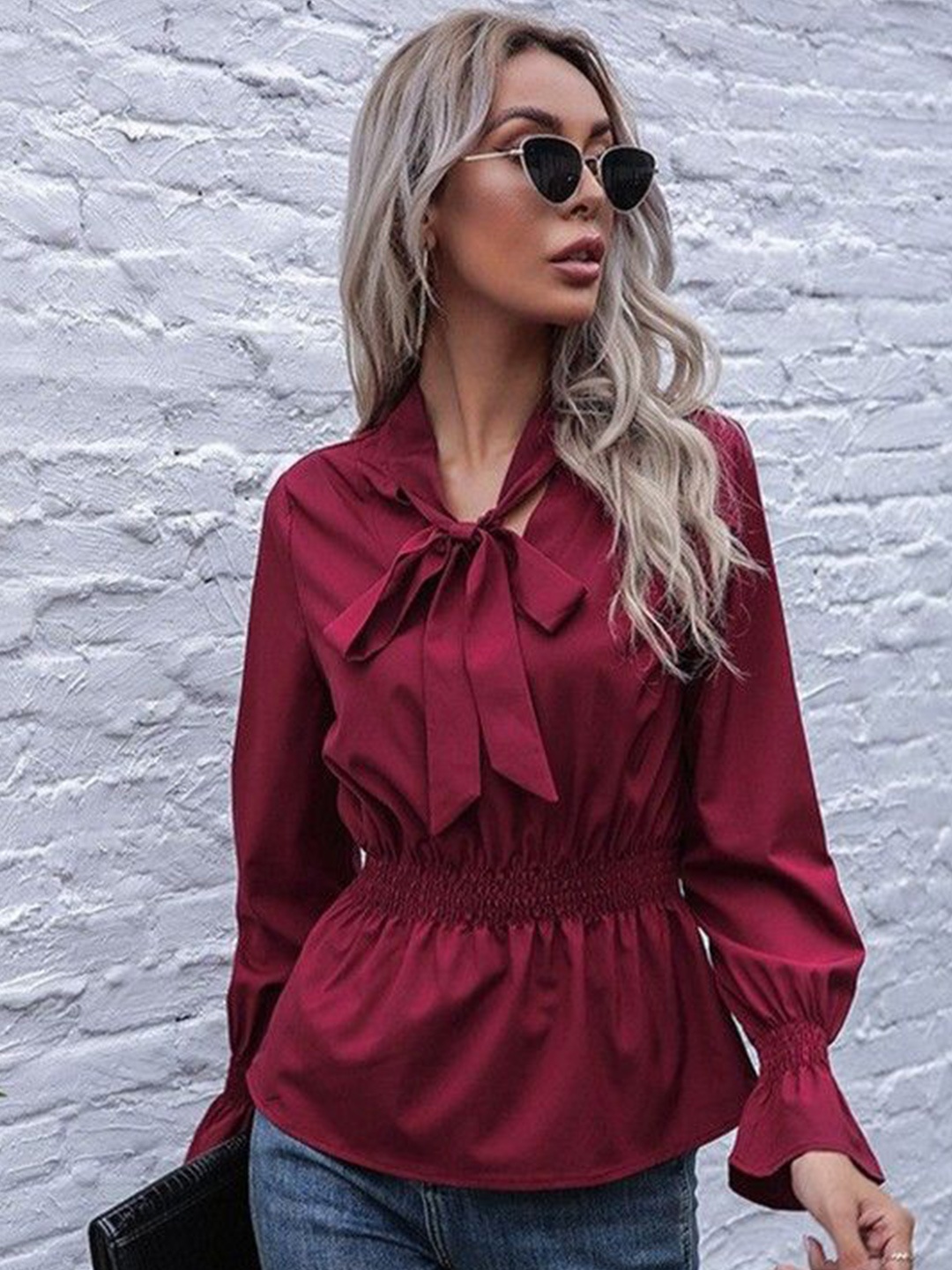 

HERE&NOW Tie-Up Neck Cotton Top, Magenta