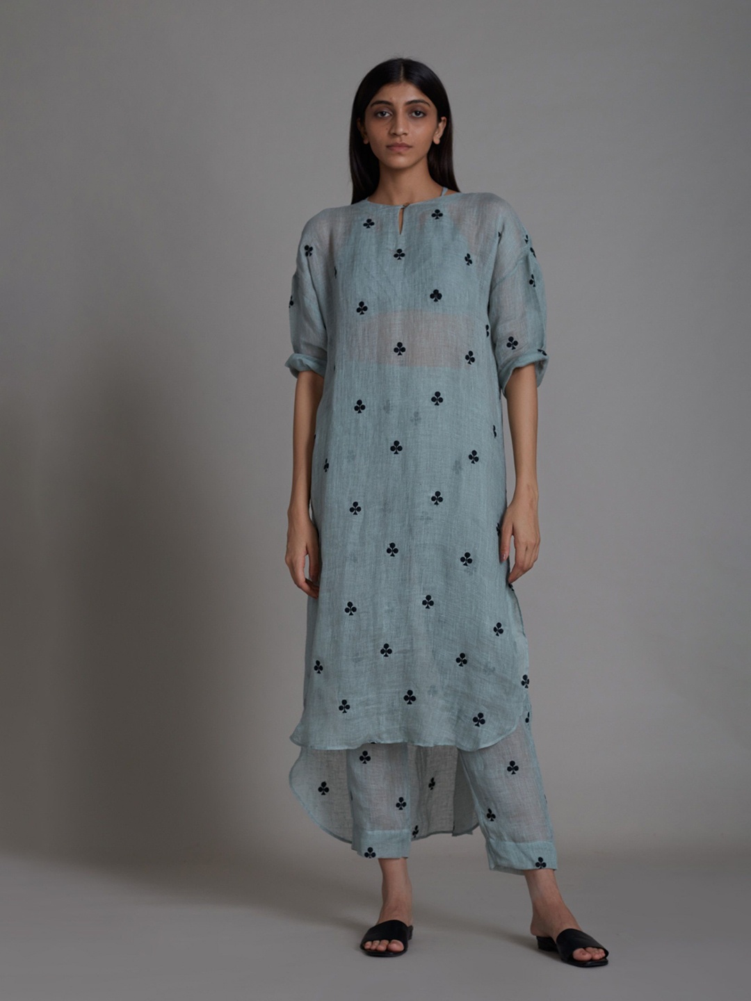 

MATI Print Linen A-Line Midi Dress, Blue