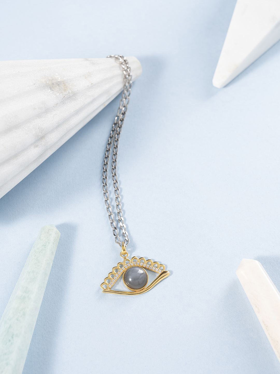 

Stone Story By Shruti 925 Sterling Silver Rhodium-Plated Contemporary Pendants With Chains