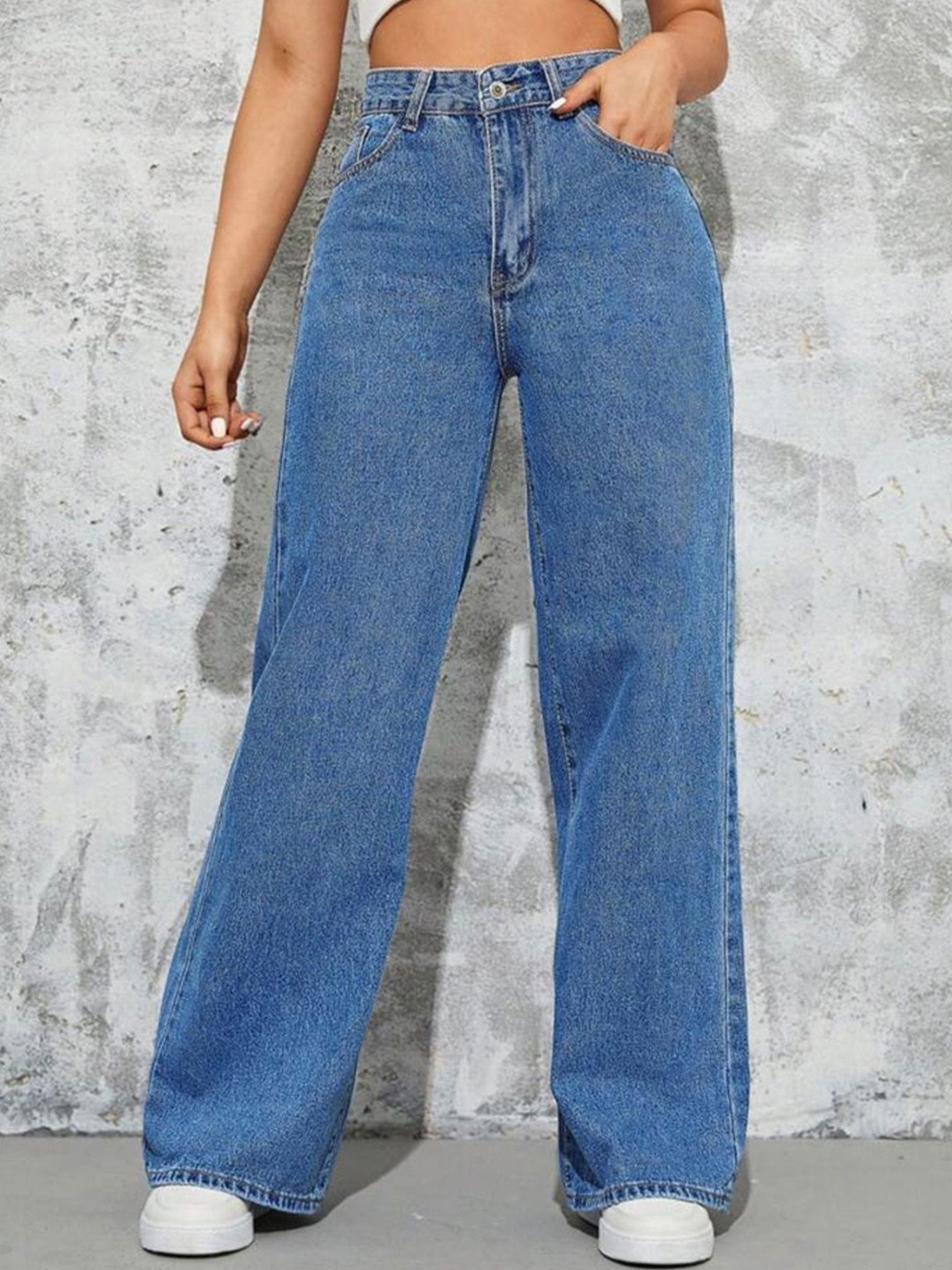 

DressBerry Women Comfort Straight Fit High-Rise Light Fade Acid Wash Stretchable Jeans, Blue
