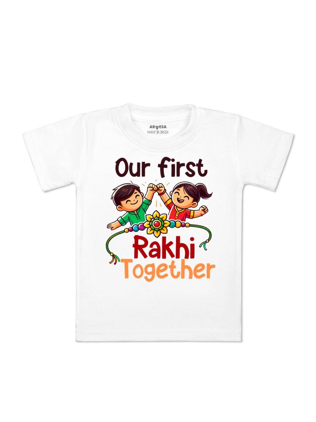 

Arvesa First Rakhi Printed Kids Unisex T-shirt, White