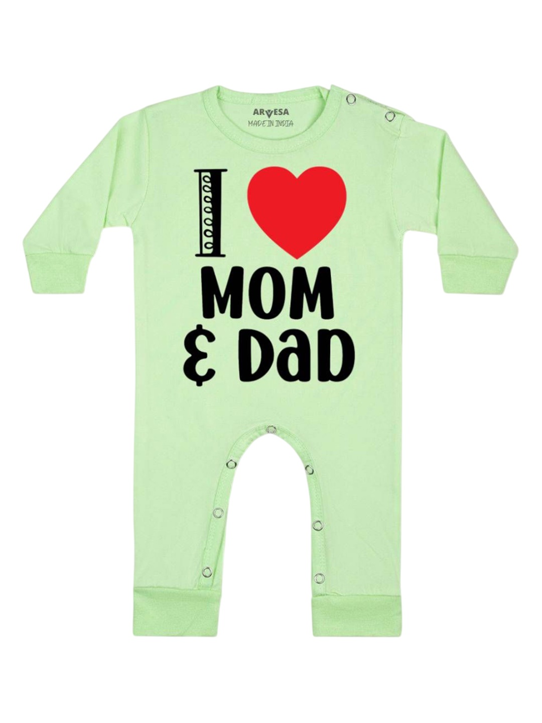 

Arvesa Kids I Love Mom And Dad Printed Baby Romper, Green