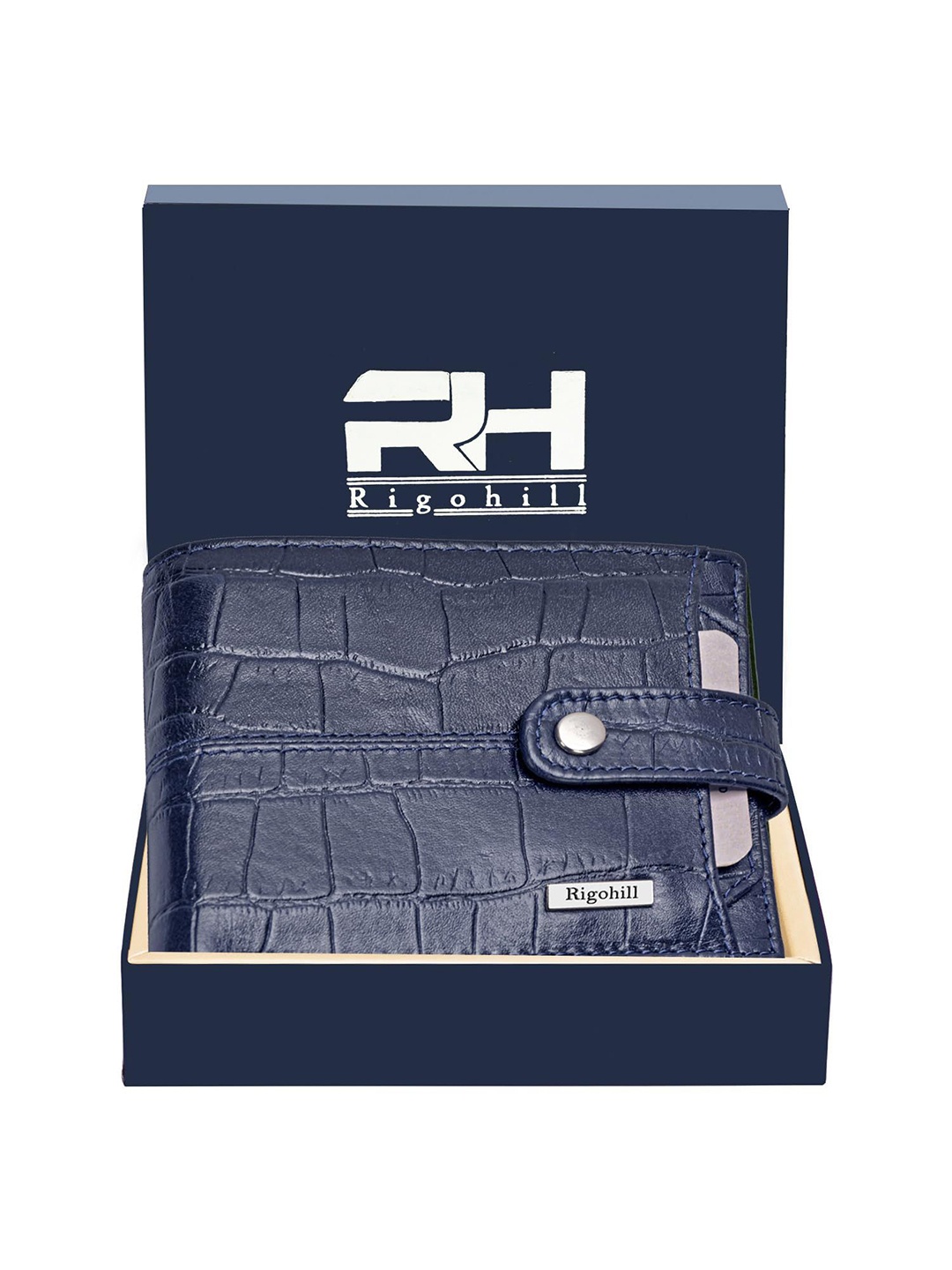 

Rigohill Men Doger Dark Blue RFID Protected Leather Two Fold Wallet, Navy blue