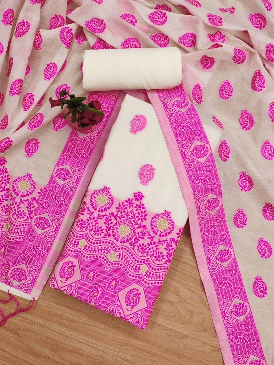 

Rangtulika Ethnic Motifs Woven Design Unstitched Dress Material, Pink