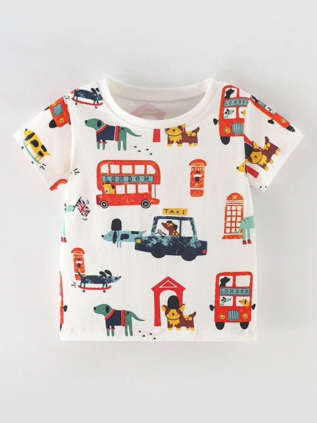 

LULU & SKY Boys Graphic Printed Round Neck Cotton T-shirt, White