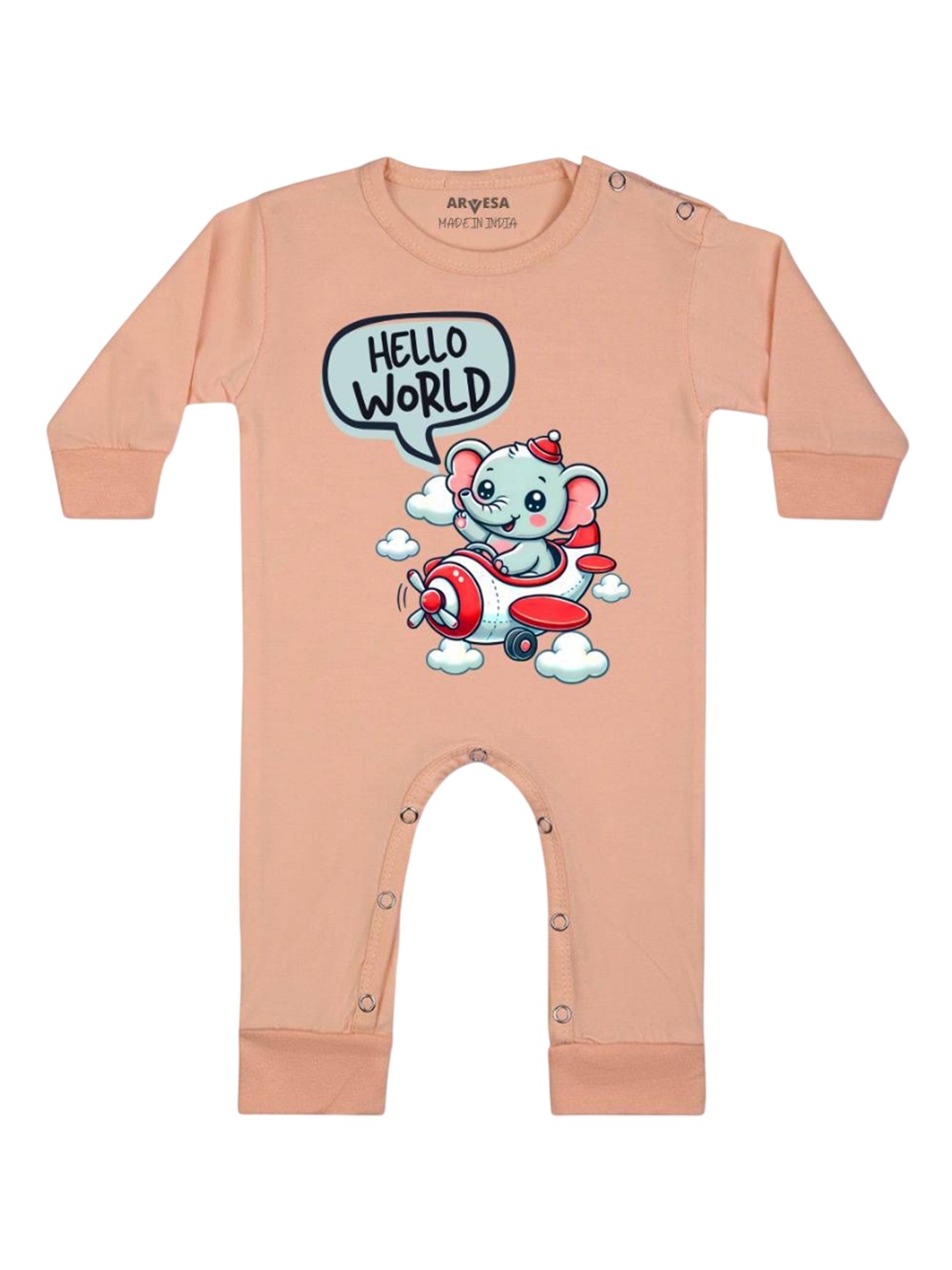 

Arvesa One Month Baby Boy Printed Baby Romper, Peach