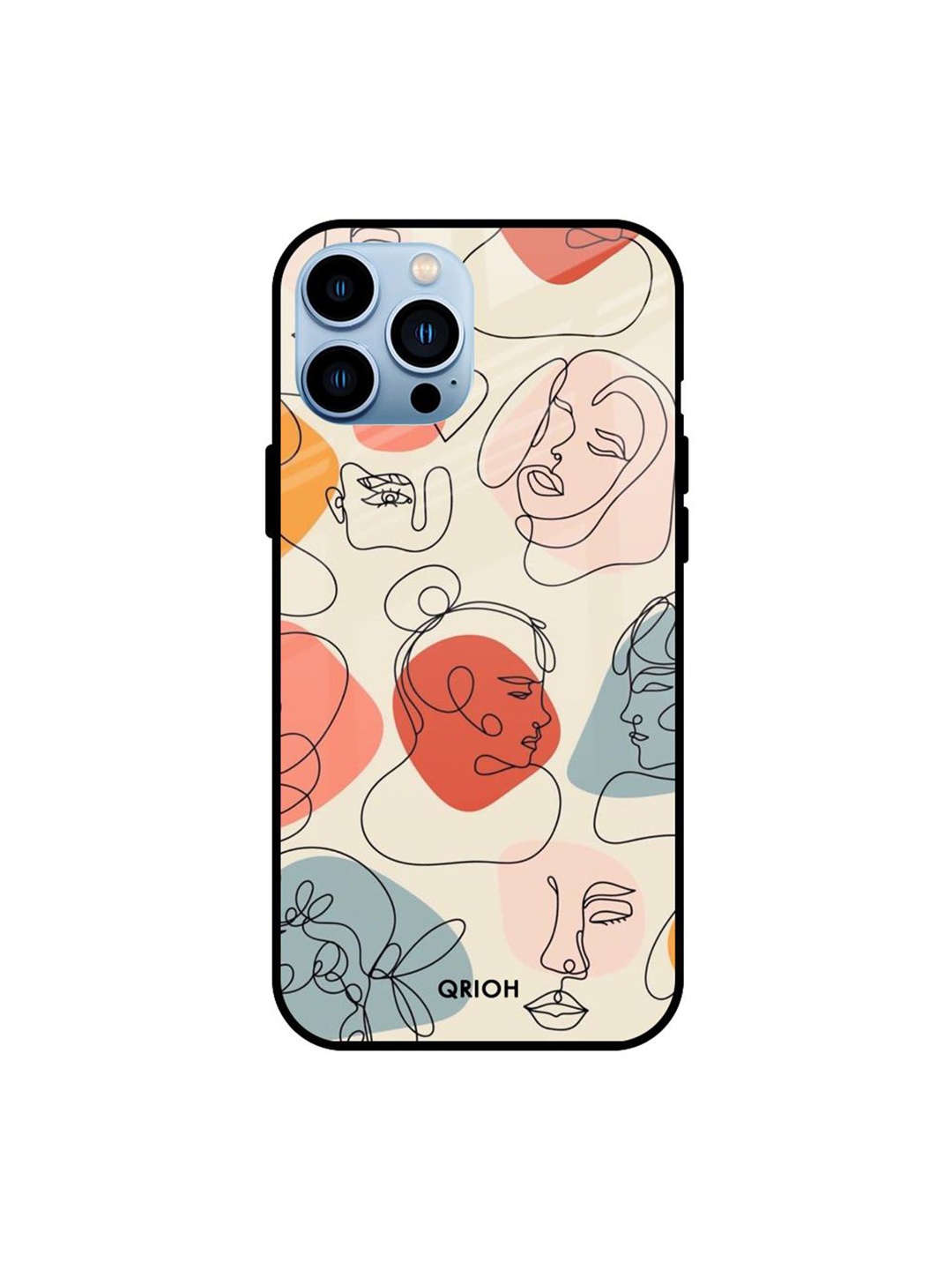 

QRIOH Abstract Faces Printed iPhone 13 Pro Back Case, Off white
