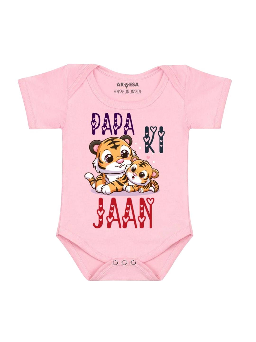 

Arvesa Kids Papa Ki Jaan Printed Envelope Neck Short Sleeves Romper, Pink