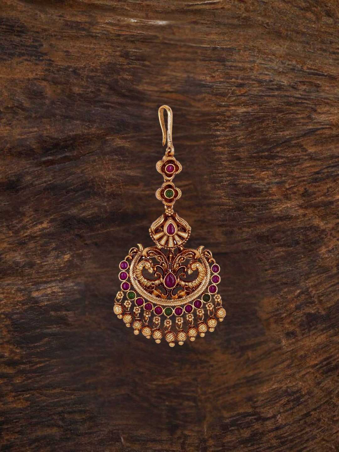 

South Temple Jewellery Gold-Plated Artificial Stones and Beads Studded Maang Tikka Head Jewellery