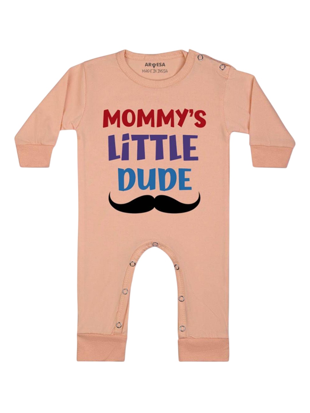 

Arvesa Kids Mommy Little Dude Printed Baby Romper, Peach