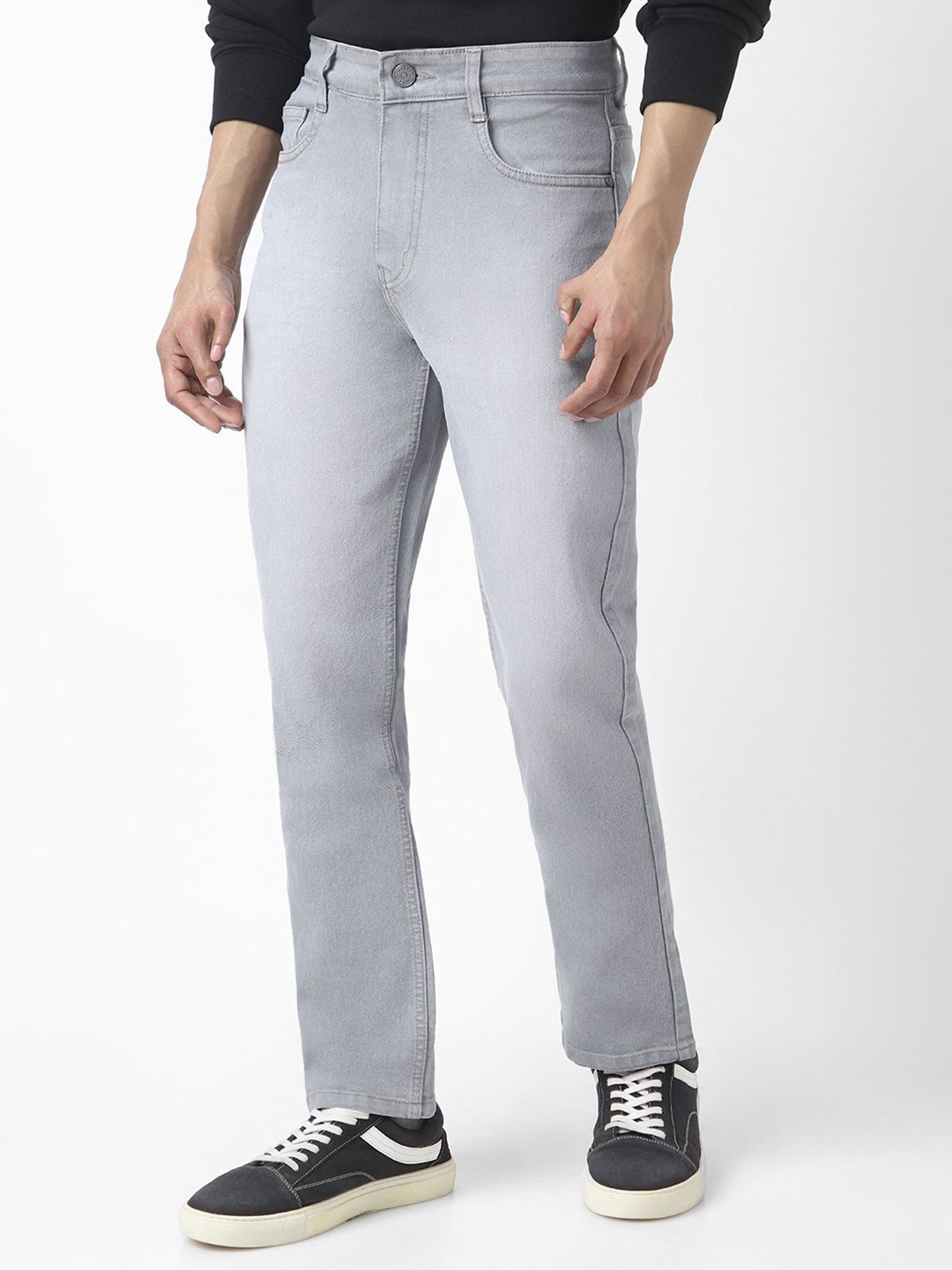 

Urbano Fashion Men Straight Fit Heavy Fade Stretchable Jeans, Grey