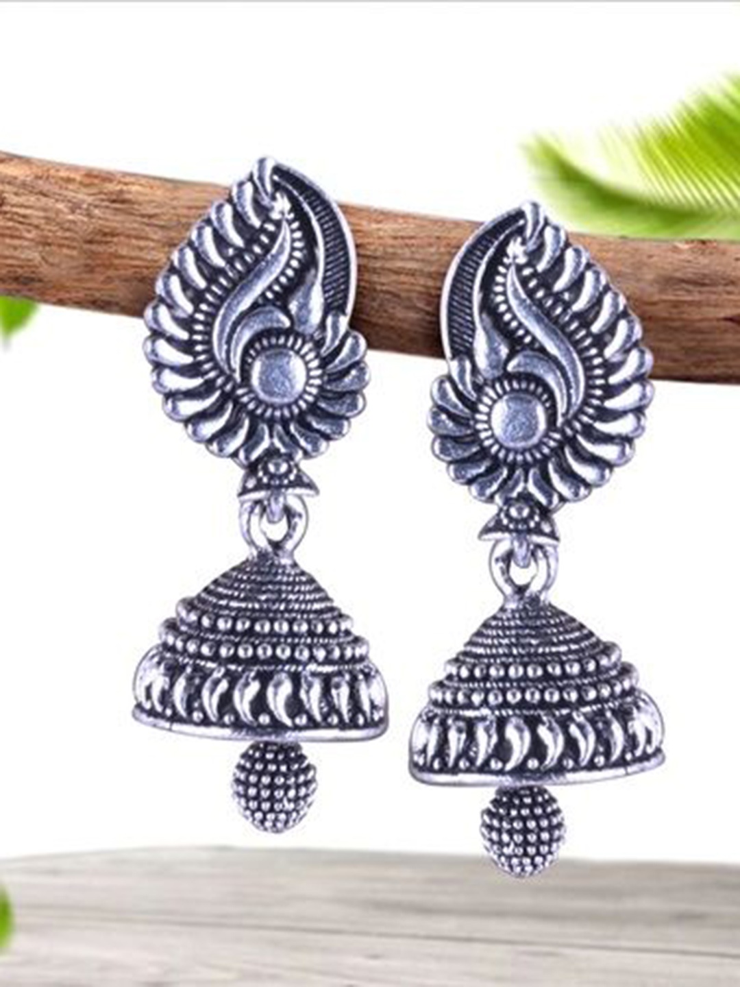 

DIVASTRI Set Of 4 Oxidized Silver-Plated Dome Shaped Jhumkas