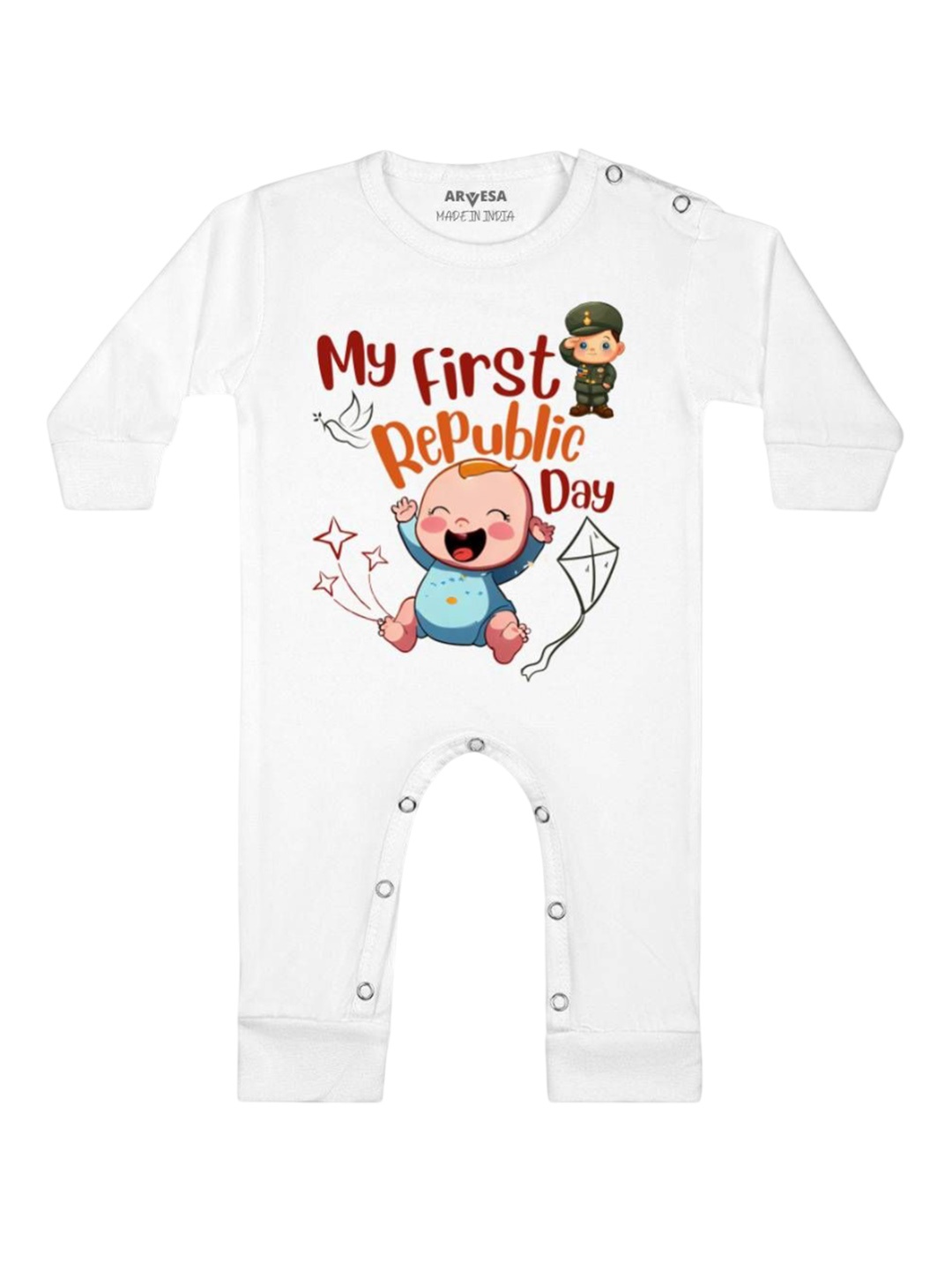 

Arvesa First Republic Day Printed Baby Romper, White