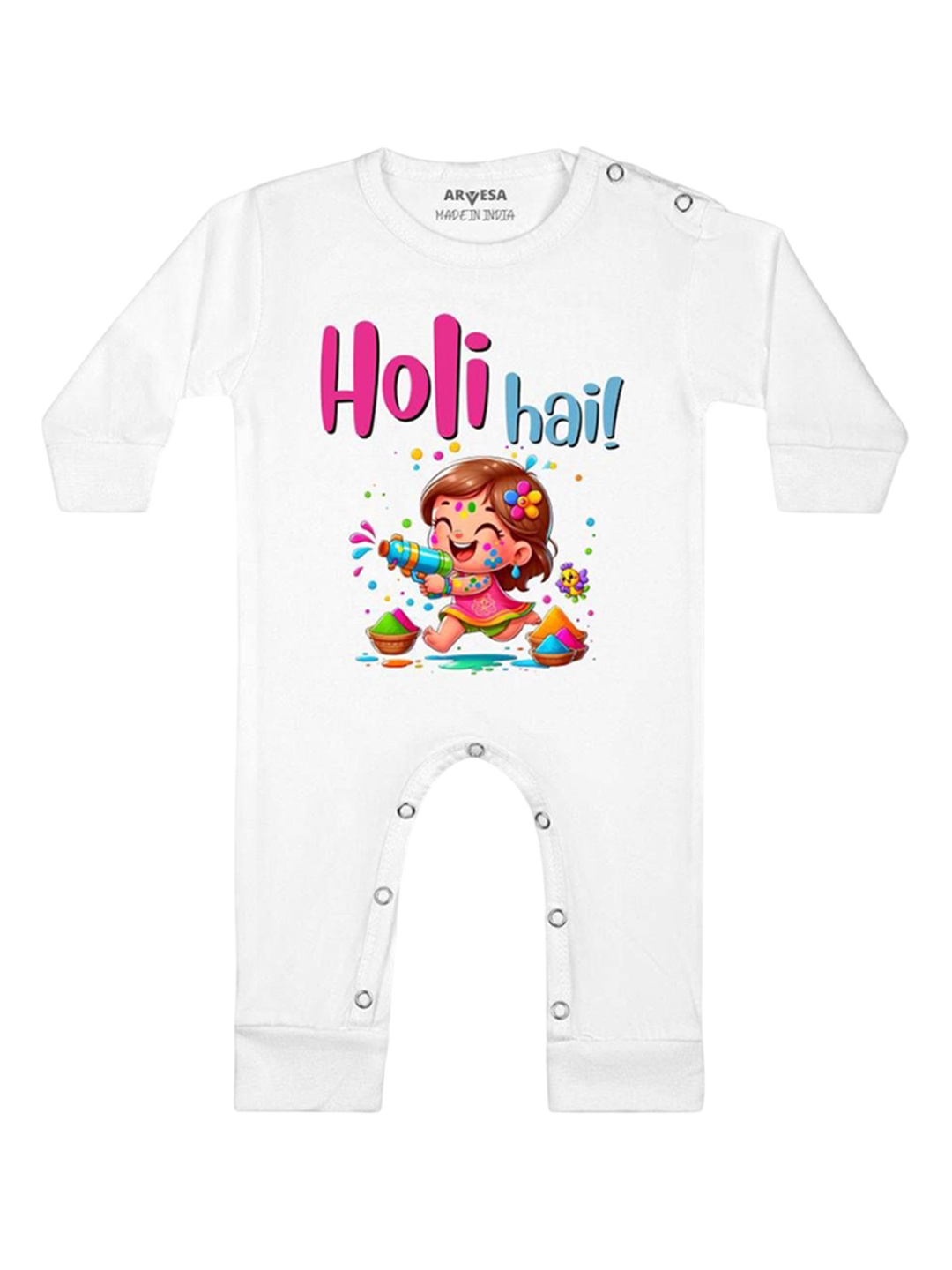 

Arvesa Kids Printed Cotton Rompers, White