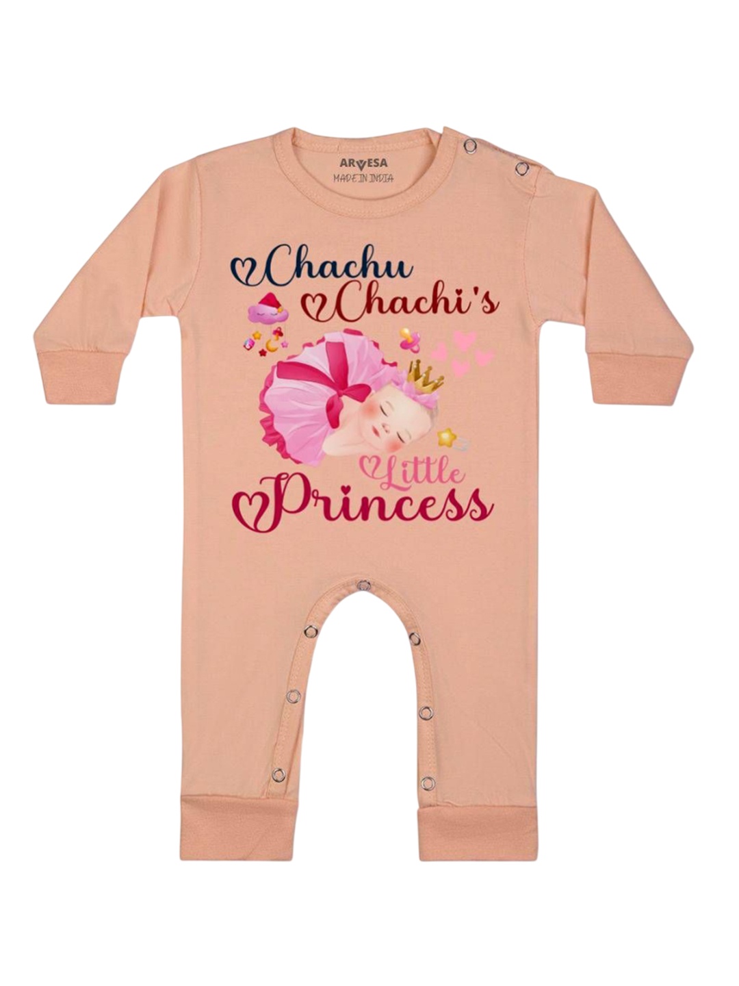 

Arvesa Kids Chachu Chachi'S Little Princess Printed Baby Romper, Peach