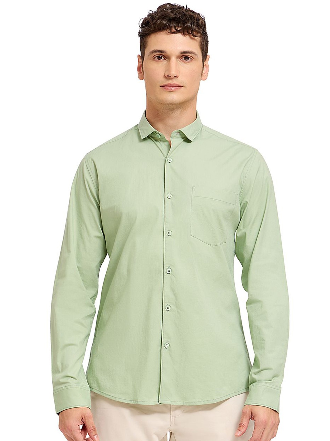 

Mast & Harbour Men Comfort Opaque Casual Shirt, Green