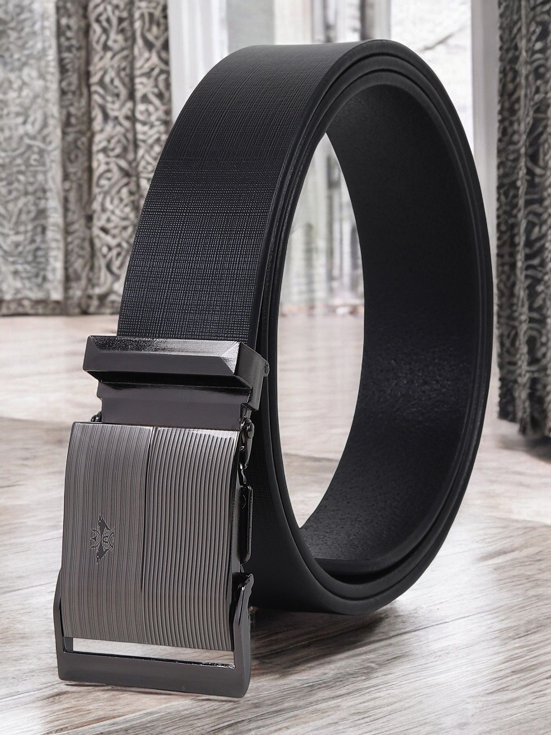 

Metronaut Men Textured Leather Formal Belt, Black