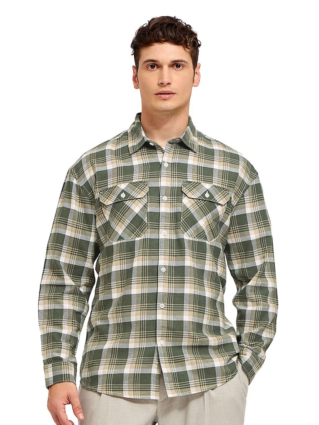 

Mast & Harbour Men Comfort Tartan Checks Opaque Checked Casual Shirt, Green