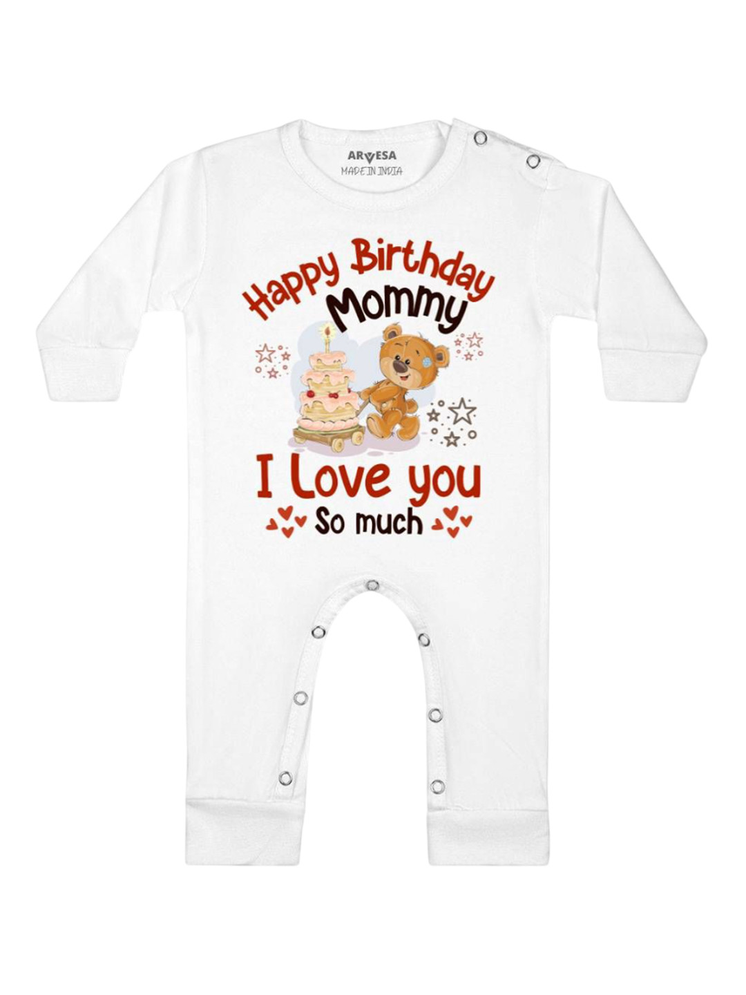 

Arvesa Kids Happy Birthday Mummy. I Love You So Much. Printed Baby Romper, White