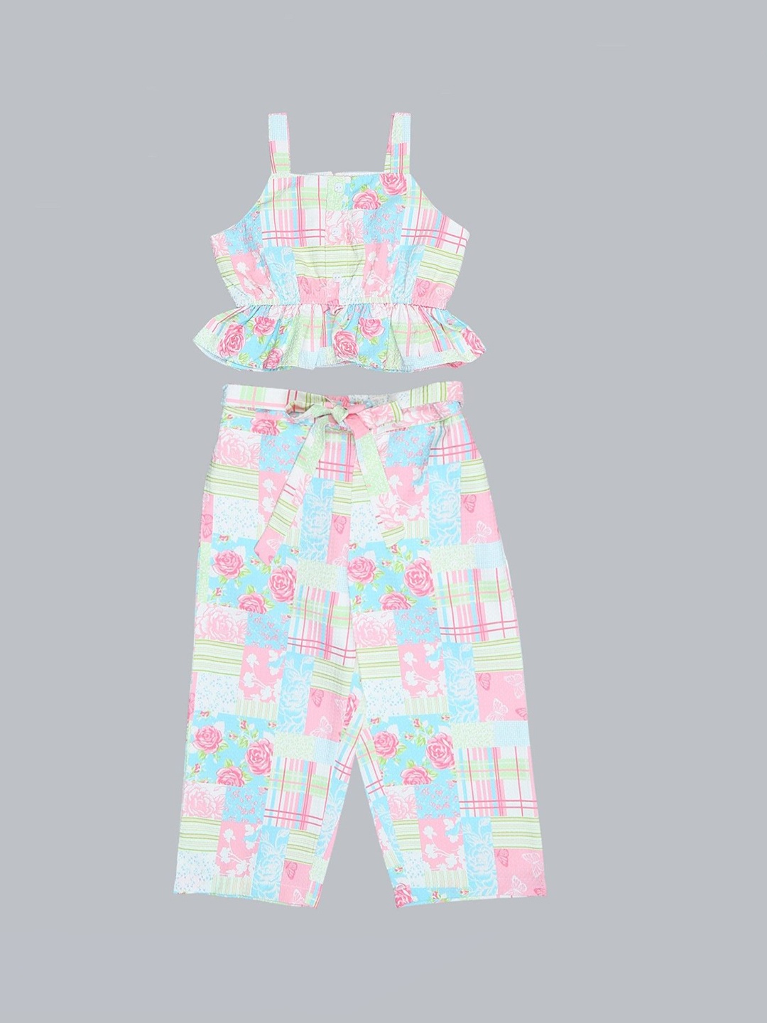 

Doodle Girls Abstract Printed Shoulder Straps Top With Trouser, Pink