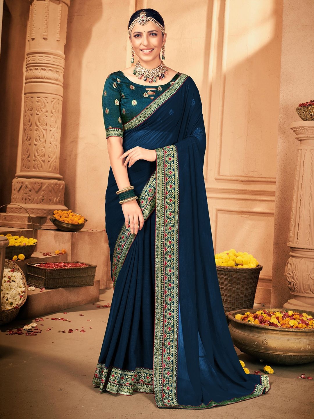 

Mitera Pure Georgette Saree, Teal