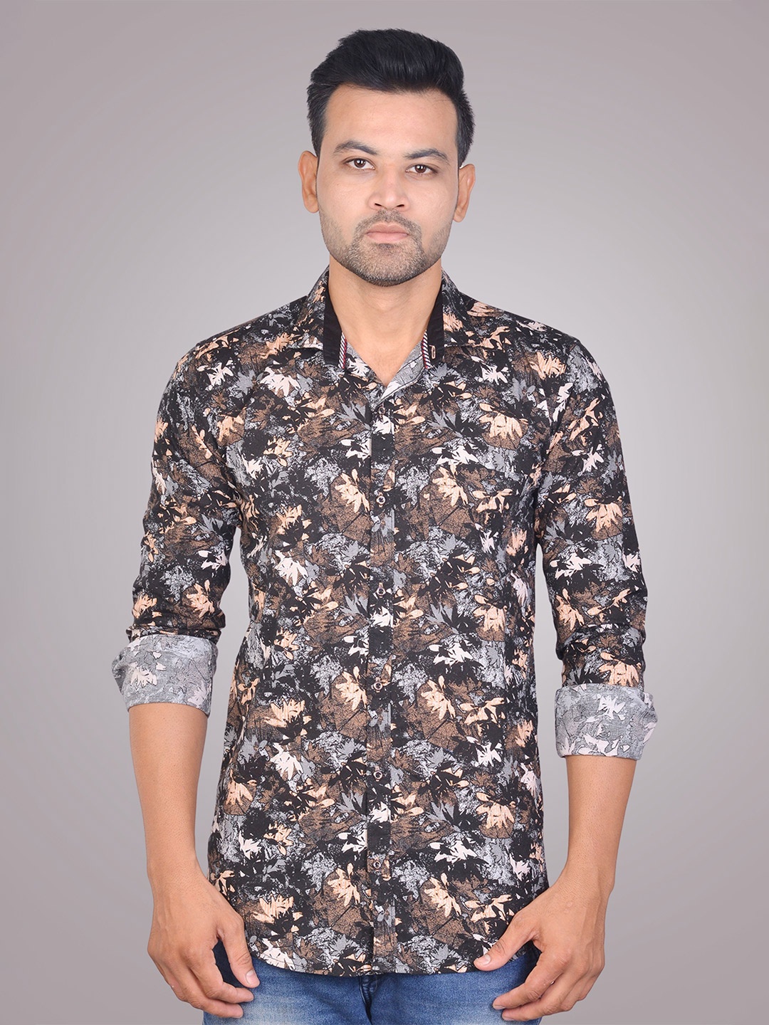 

LA MILANO Men Slim Fit Floral Opaque Printed Casual Shirt, Black