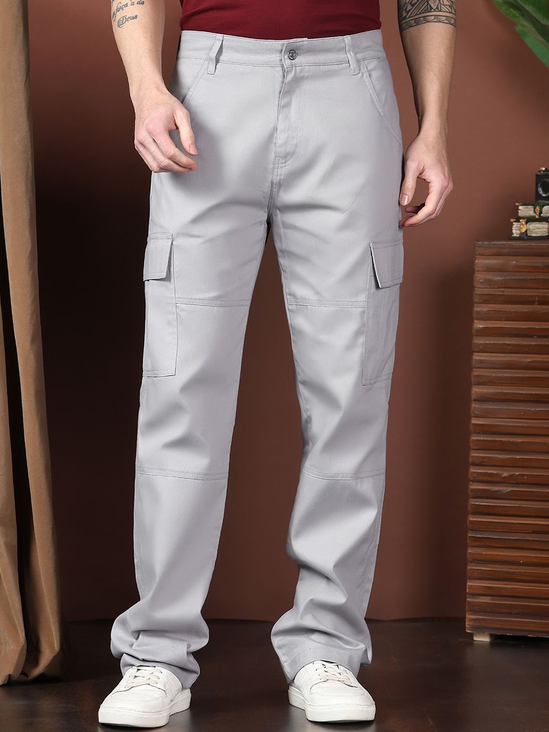 

Kotty Men Relaxed Easy Wash Cargos Trousers, Grey