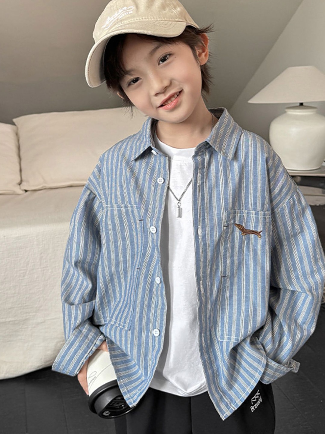 

LULU & SKY Boys Opaque Striped Casual Shirt, Blue
