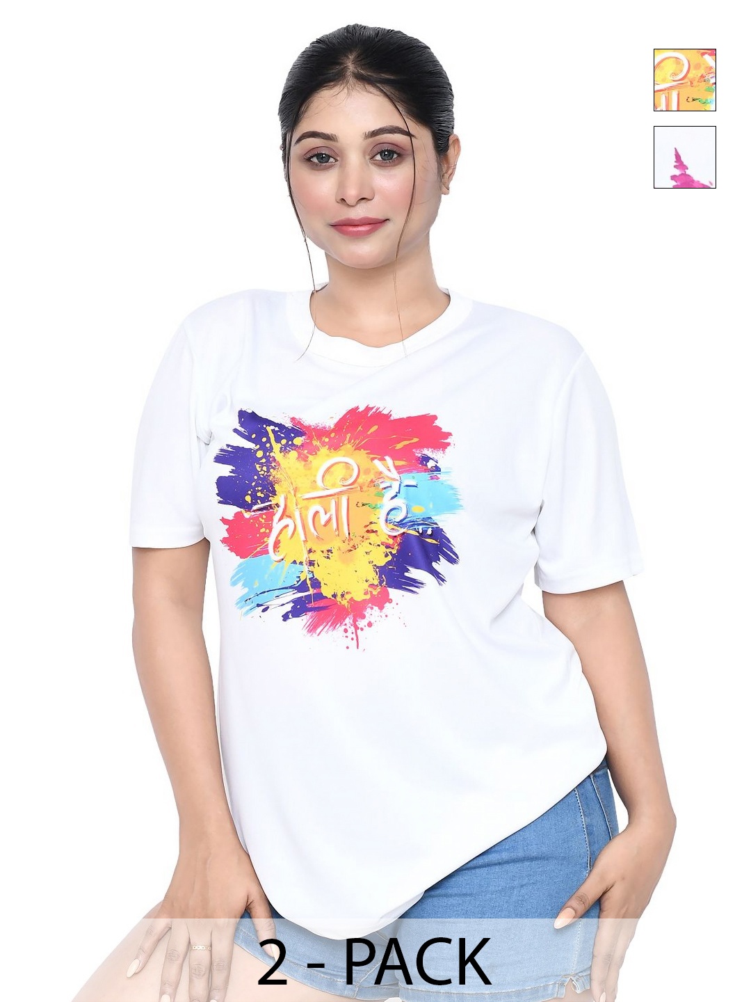 

RAPL Women 2 Printed Applique T-shirt, White