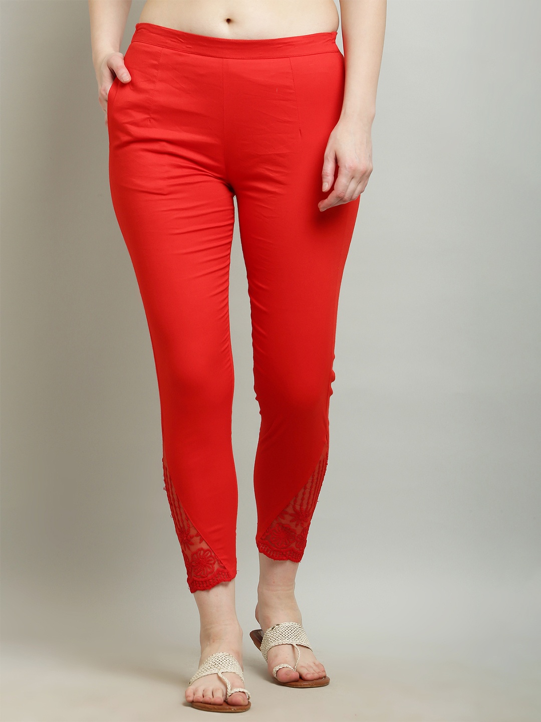 

Sellingsea Women Regular Fit Mid-Rise Flat-Front Cigarette Trouser, Red