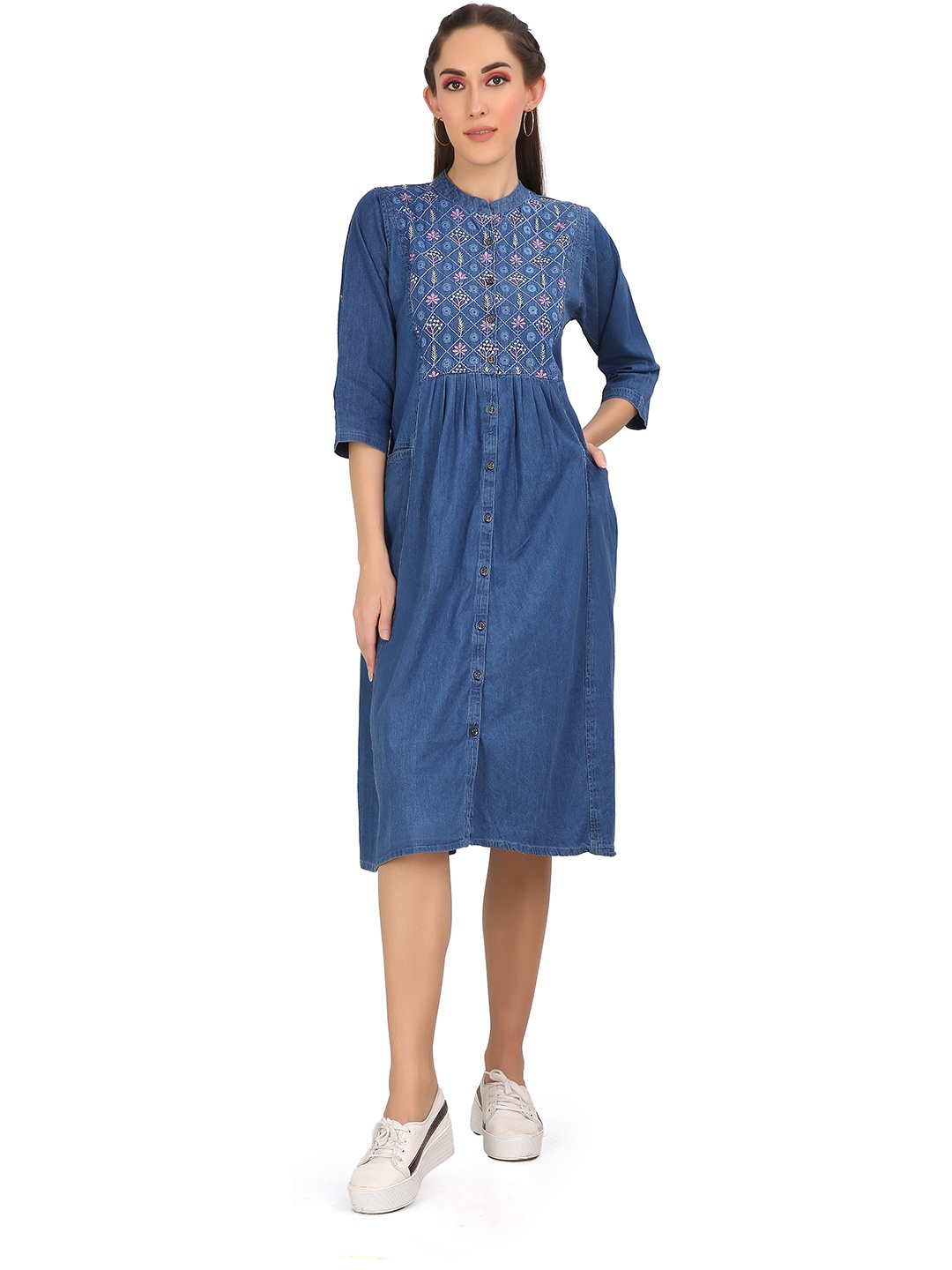 

CEFALU Denim A-Line Midi Dress, Blue