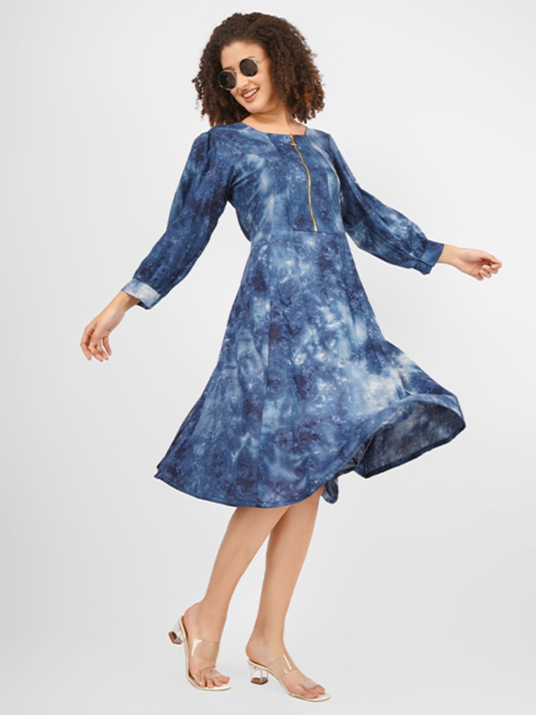 

UNLOKALE Tie and Dye Dyed A-Line Dress, Blue