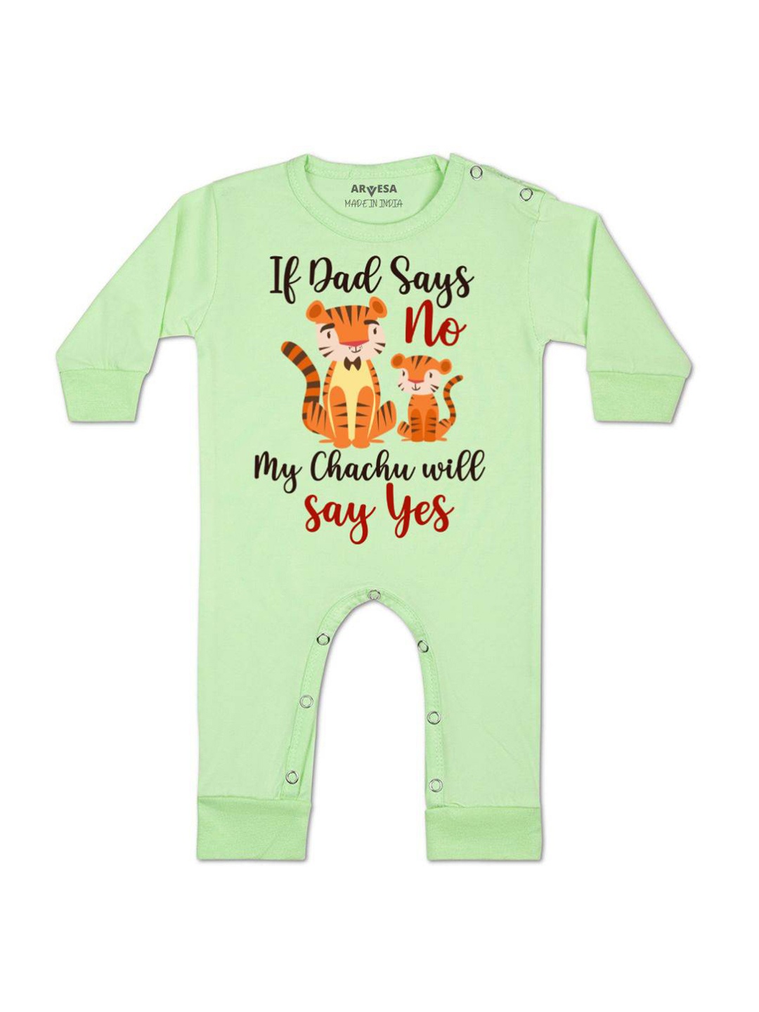 

Arvesa Kids If Dad Say No My Chachu Printed Baby Romper, Green