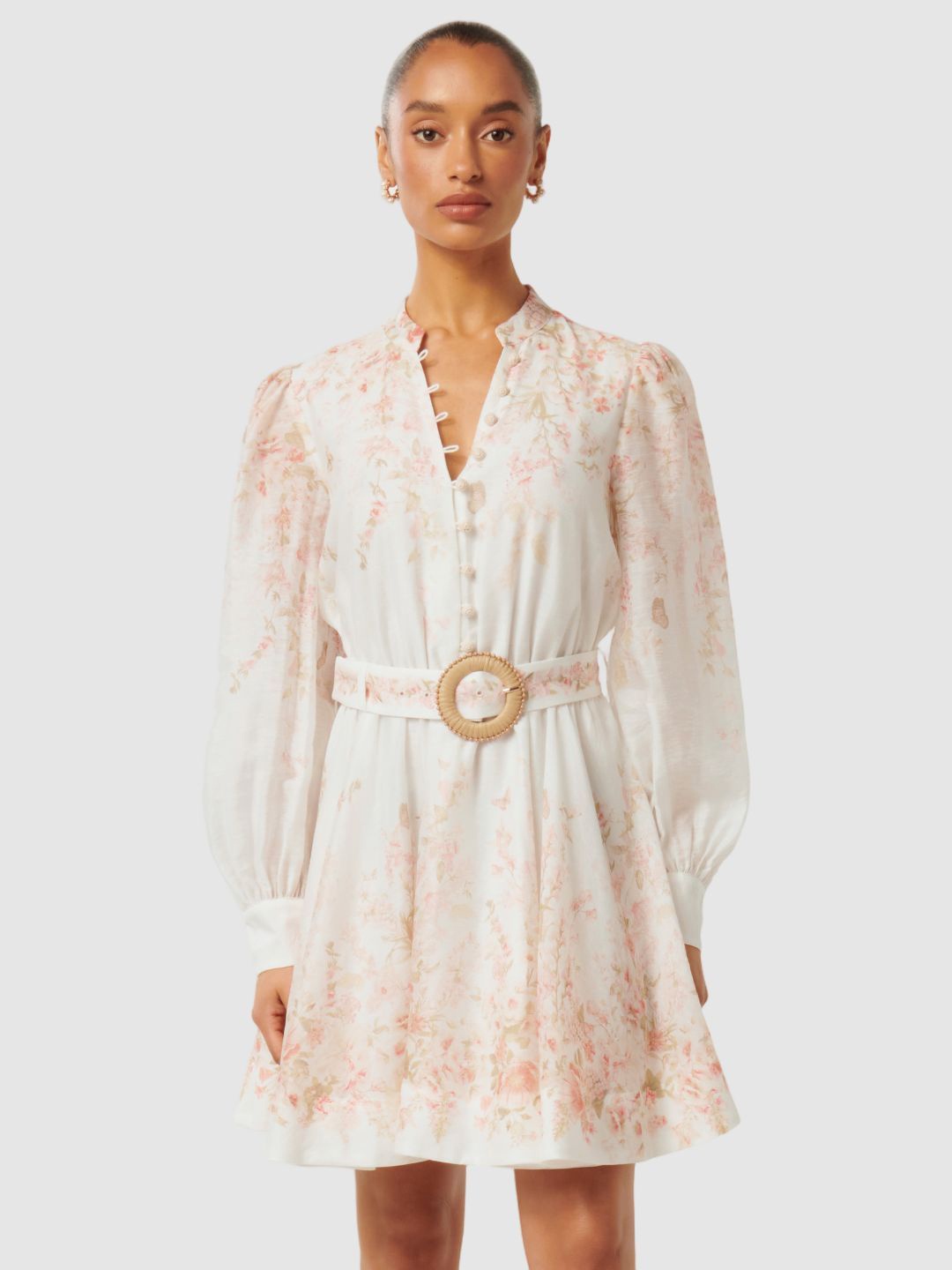 

Forever New Floral Print Bishop Sleeve A-Line Mini Dress, Multi