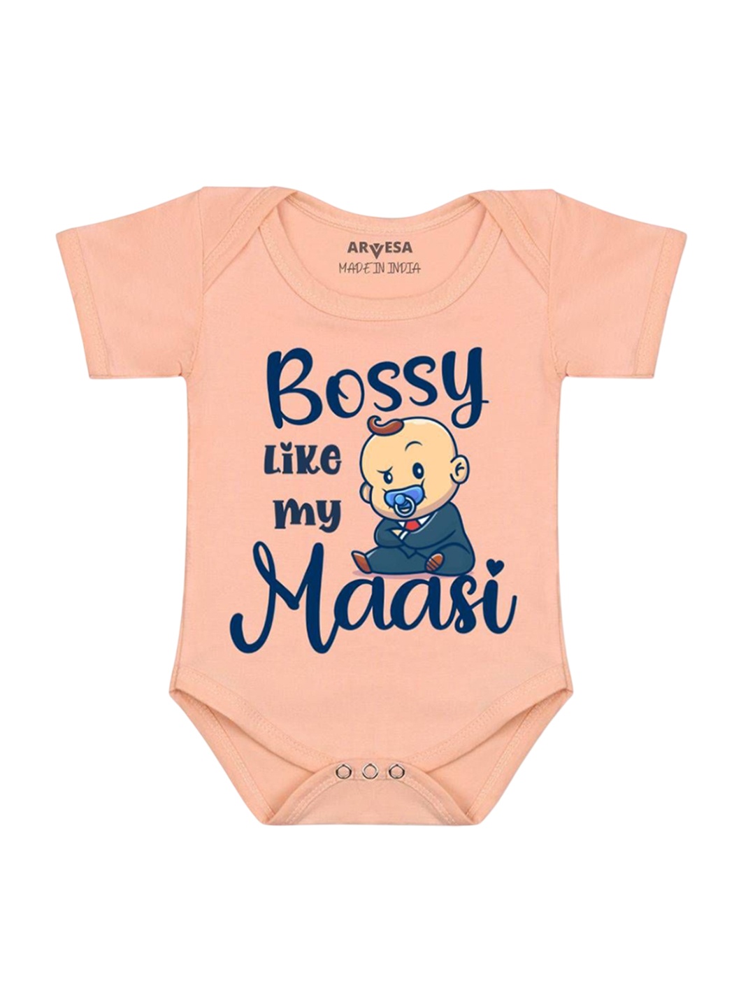 

Arvesa Kids Bossy Like My Maasi Printed Romper, Peach