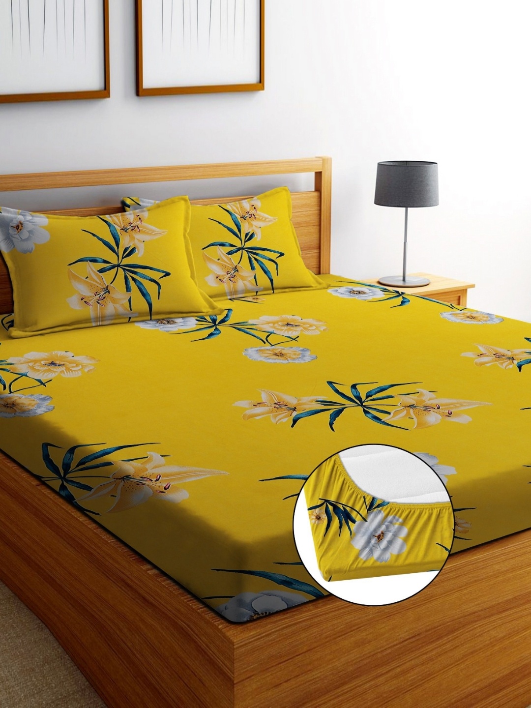 

EXFAB Yellow & White Floral Printed 240 TC Cotton King Bedsheet Set 15.2 cm x 22.8 cm