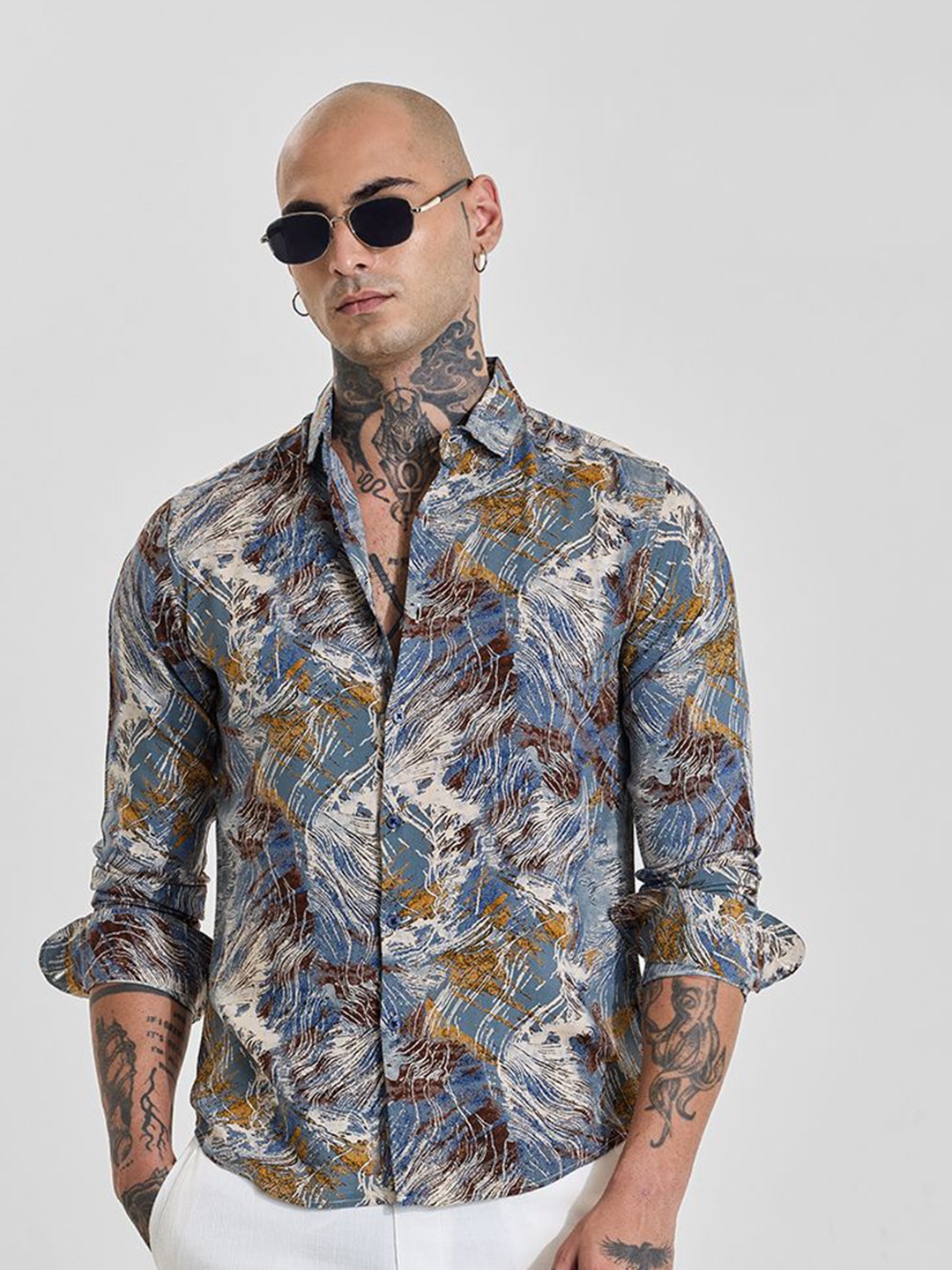 

Snitch Men Slim Fit Opaque Printed Casual Shirt, Blue