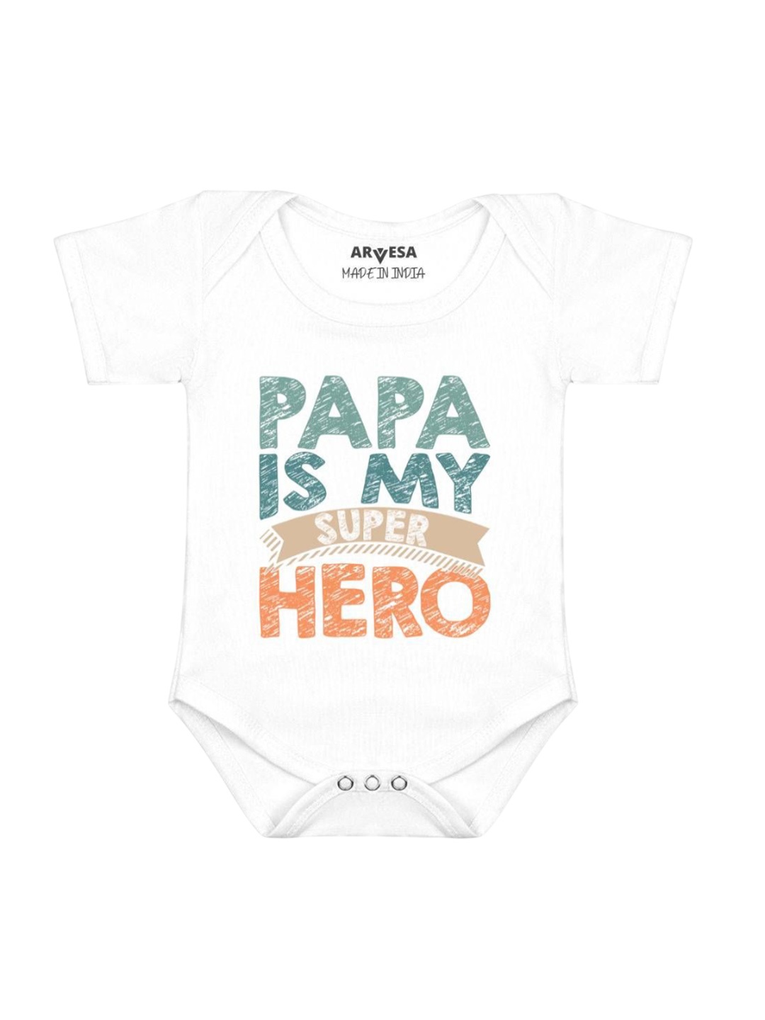 

Arvesa Kids Papa Is My Super Hero Printed Cotton Romper, White