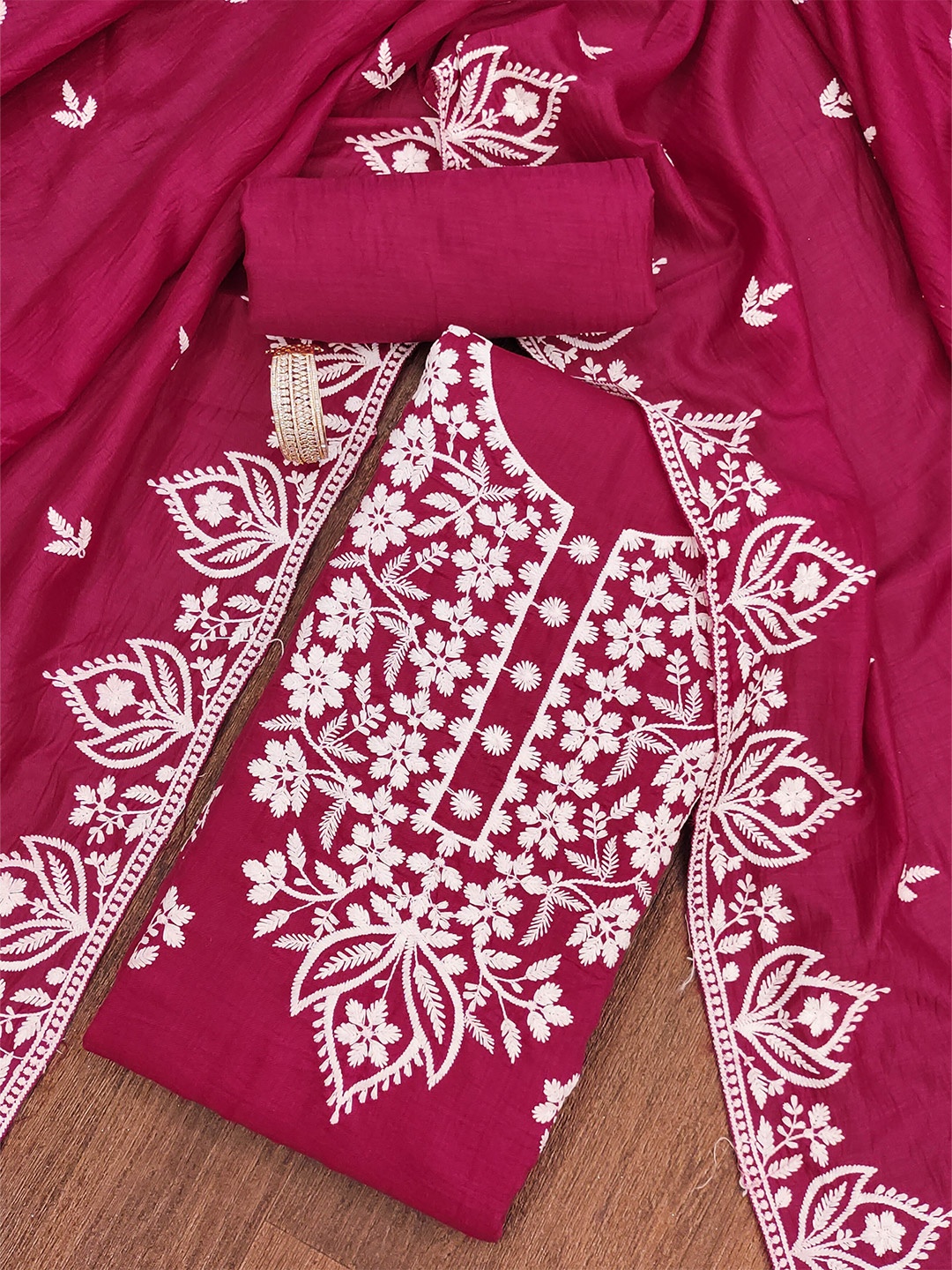 

SAINOOR Embroidered Pure Cotton Semi-Stitched Dress Material, Pink