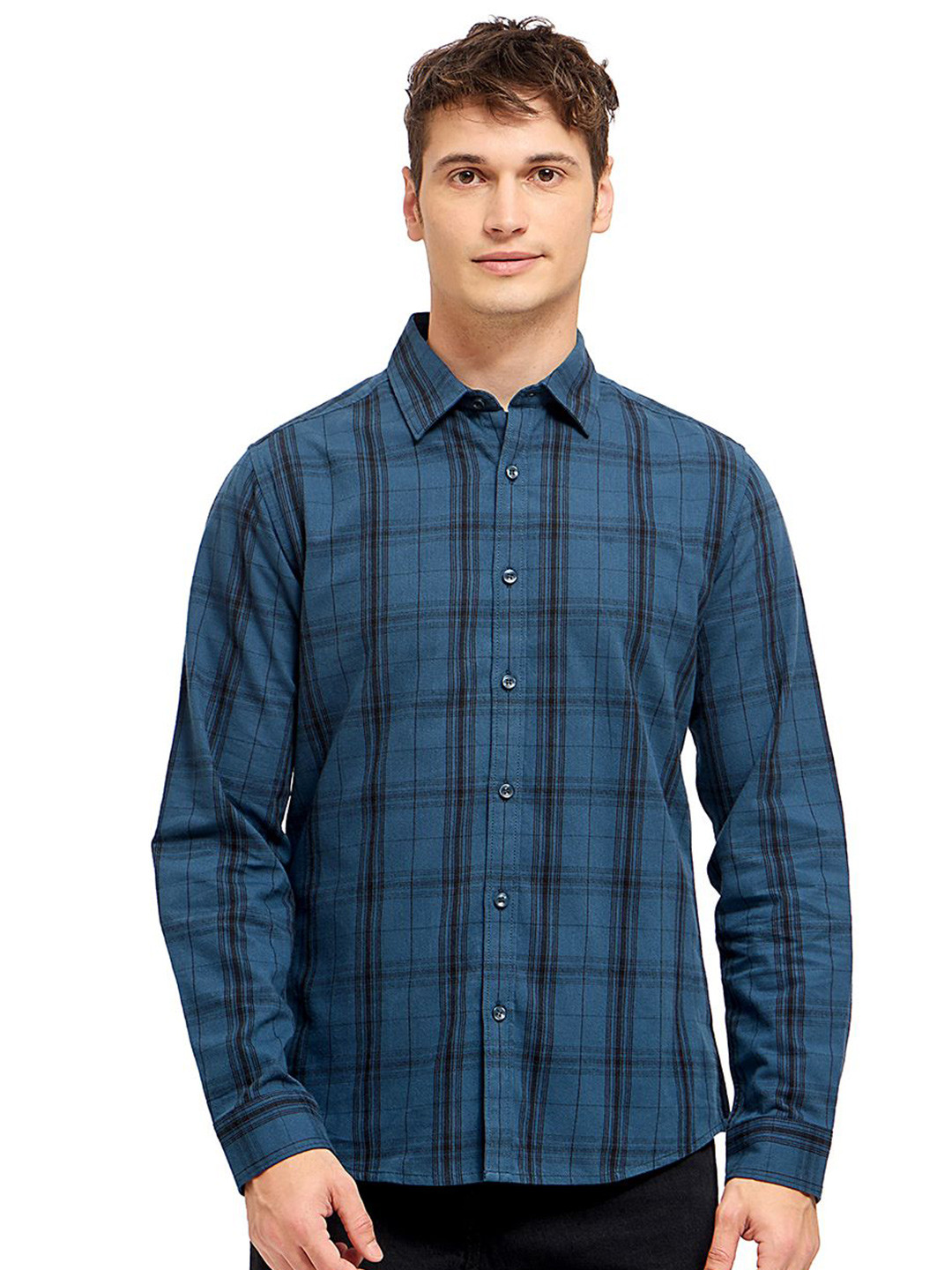 

Mast & Harbour Men Comfort Opaque Checked Casual Shirt, Blue