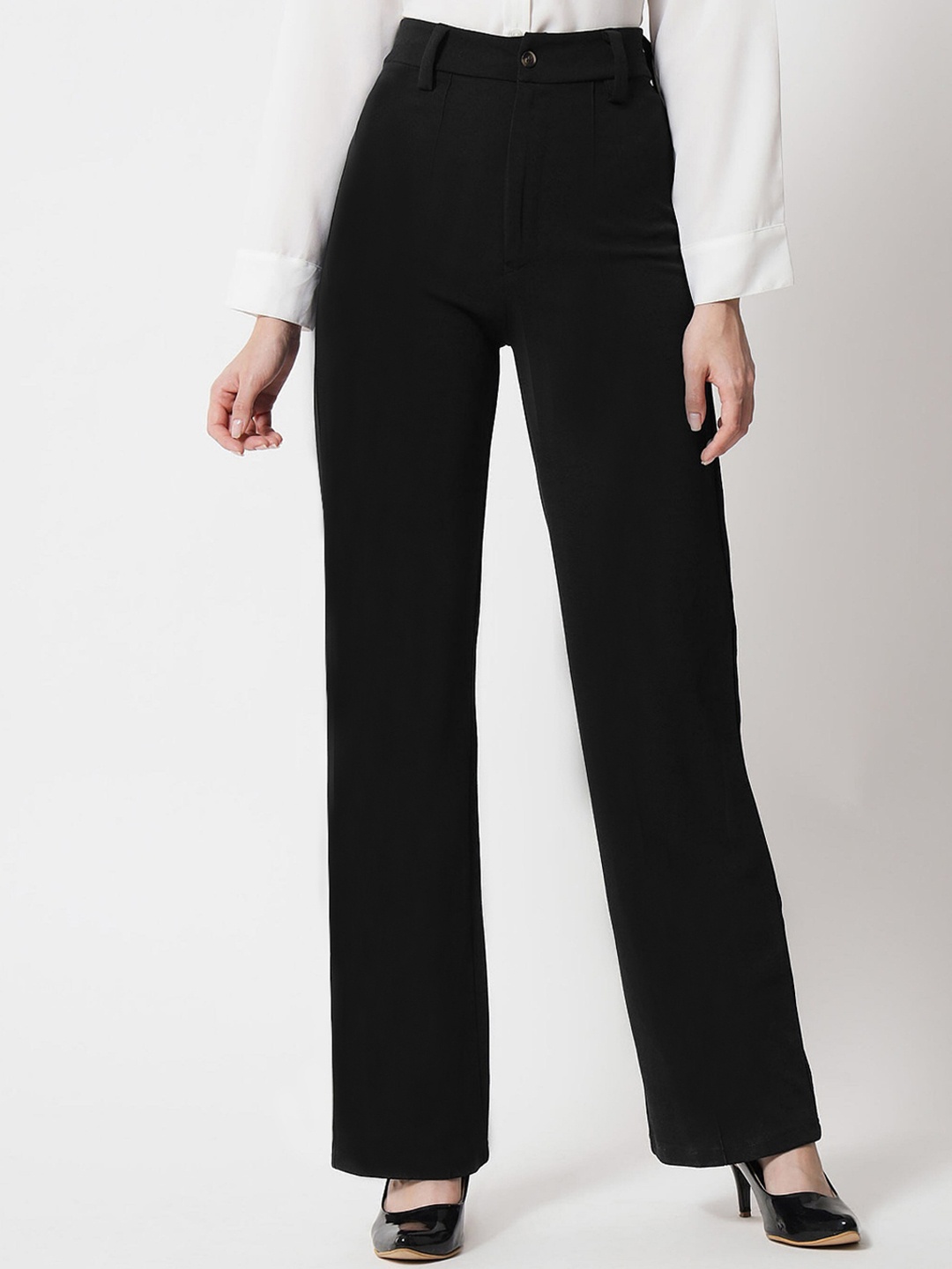 

KERI PERRY Women Relaxed Straight Leg High-Rise Formal Trousers, Black