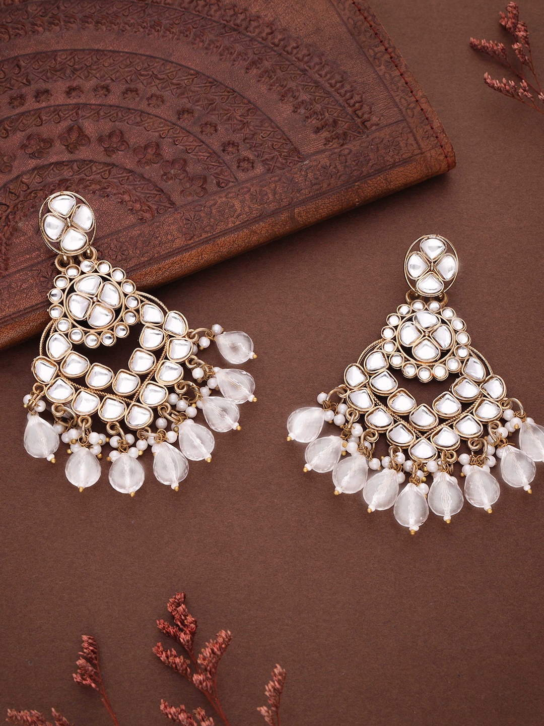 

Lyriss Gold-Plated Artificial Beads Crescent Shaped Jhumkas