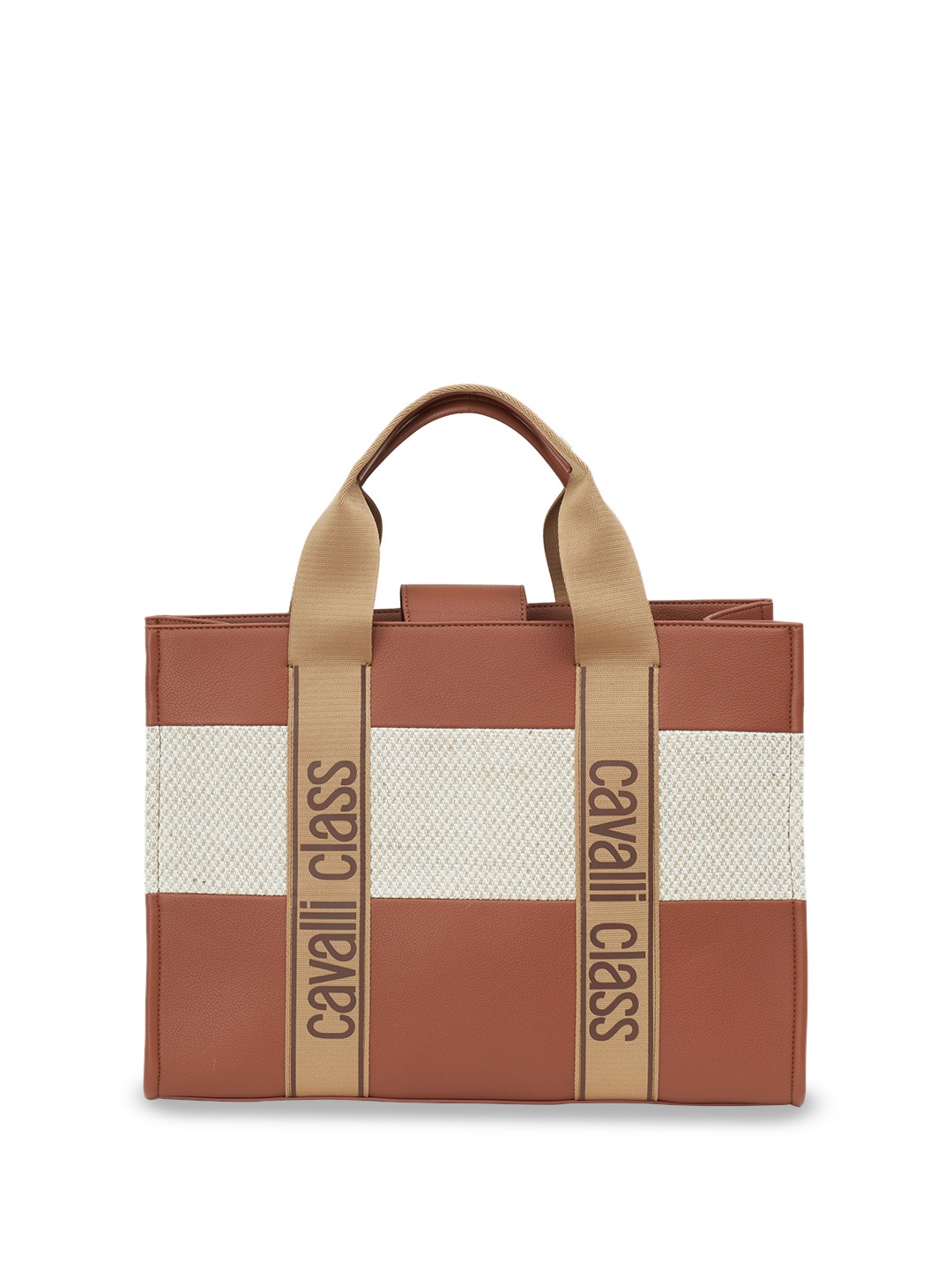 

Cavalli Class Colourblocked Structured Tote Bag with Fringed, Brown