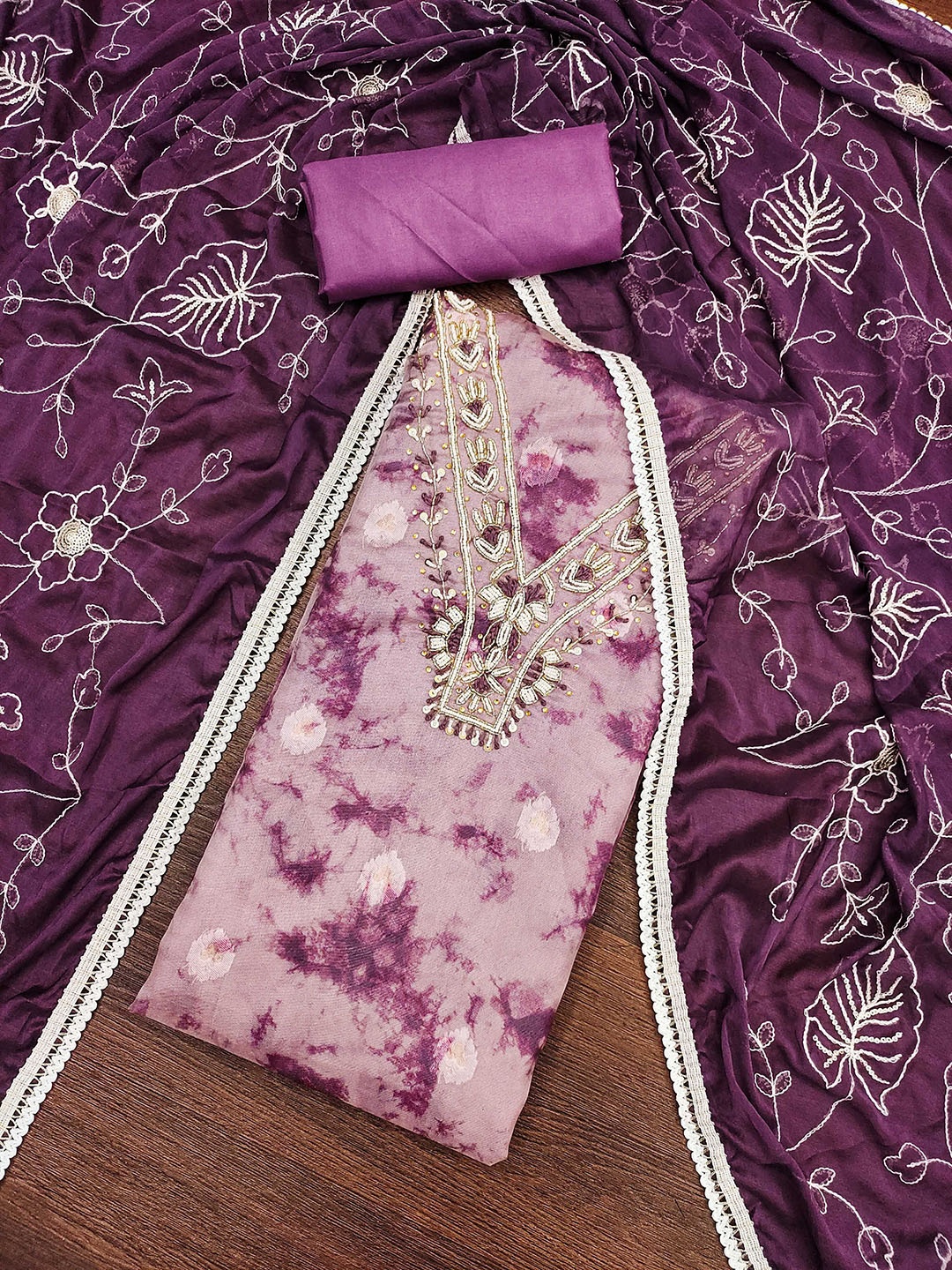 

MANVAA Embellished Unstitched Dress Material, Purple