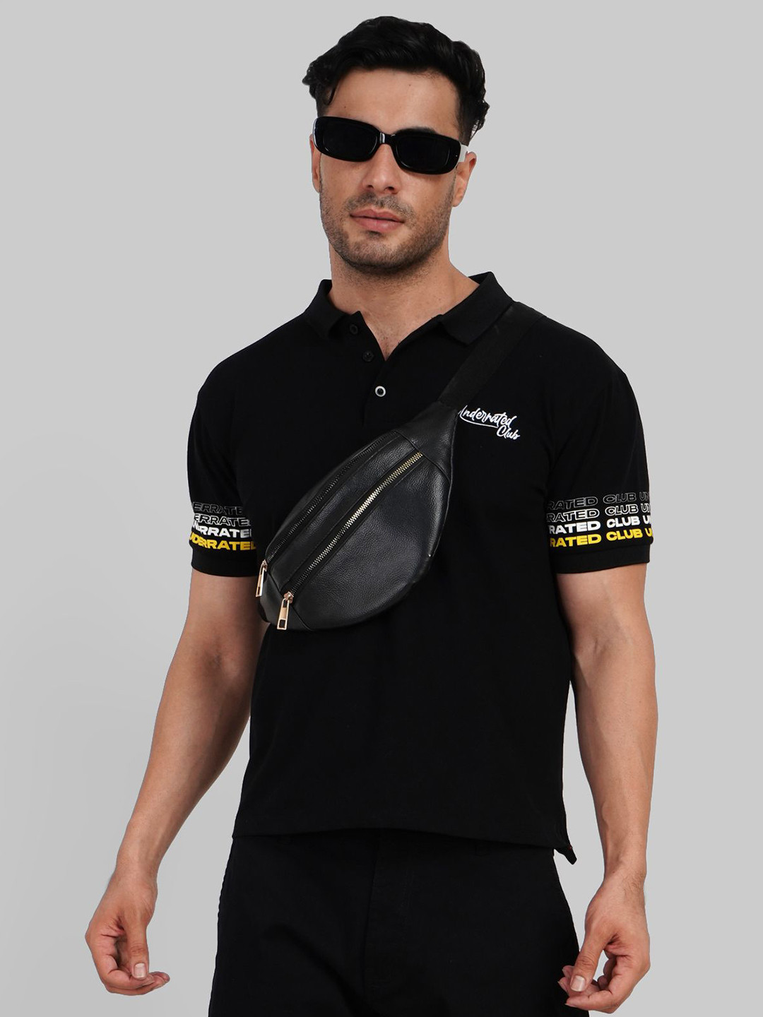 

Underrated Club Men Typography Printed Polo Collar Cotton T-shirt, Black