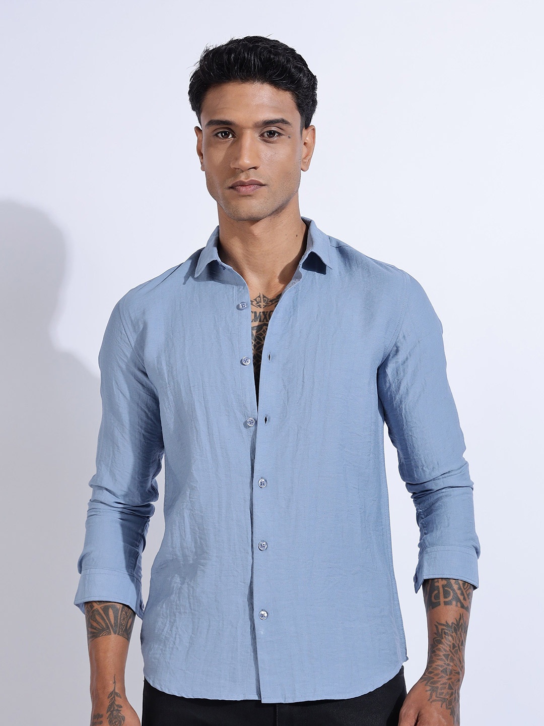 

THE BEETEL HOUSE Men Lucas Look Linen Regular Slim Fit Casual Shirt, Blue